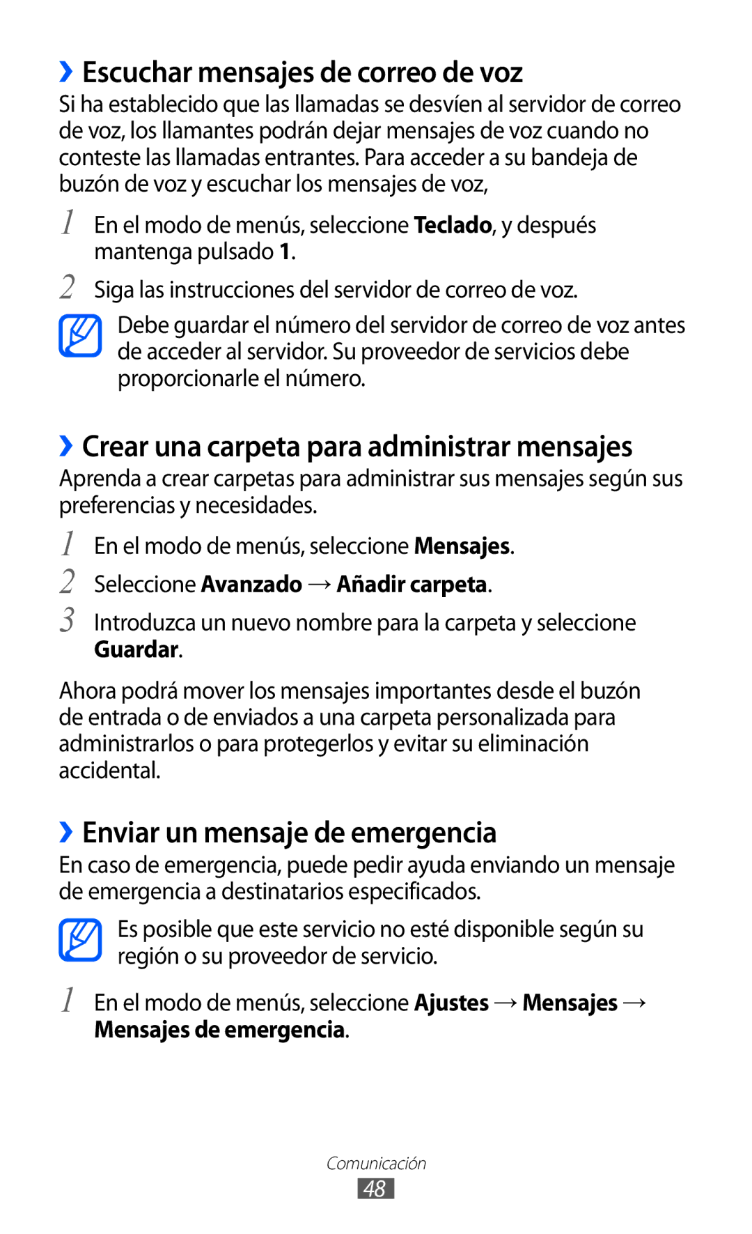 Samsung GT-S7230MKEAMN, GT-S7230DWEXEC ››Escuchar mensajes de correo de voz, ››Crear una carpeta para administrar mensajes 