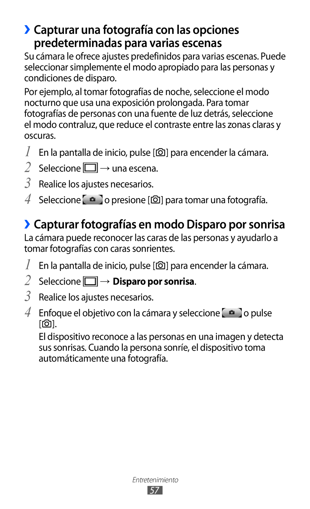 Samsung GT-S7230TAEATL manual ››Capturar fotografías en modo Disparo por sonrisa, Seleccione → Disparo por sonrisa 