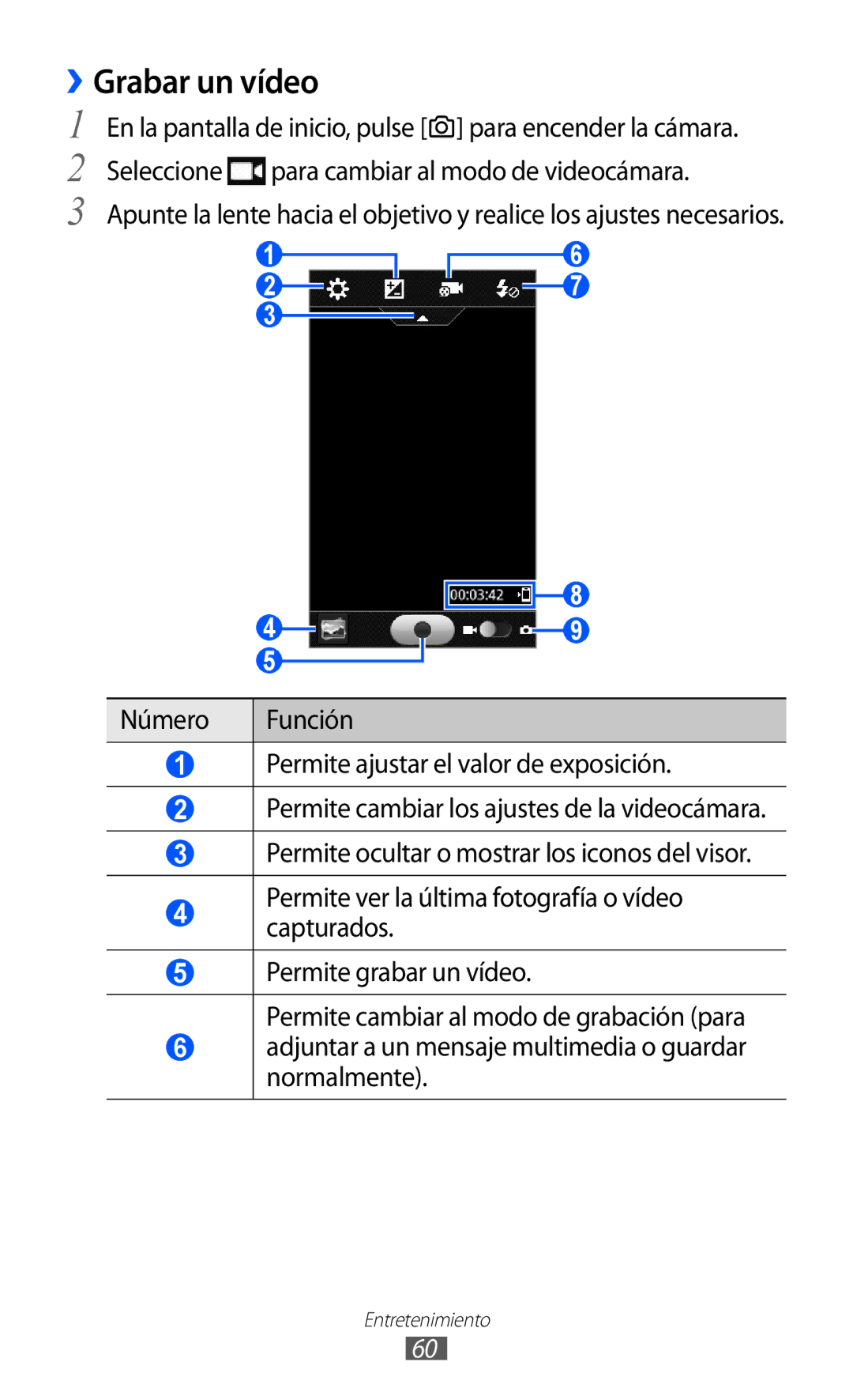 Samsung GT-S7230DWEXEC, GT-S7230TAEFOP, GT-S7230TAAATL, GT-S7230MKEAMN, GT-S7230MKEXEC, GT-S7230TAEXEC manual ››Grabar un vídeo 