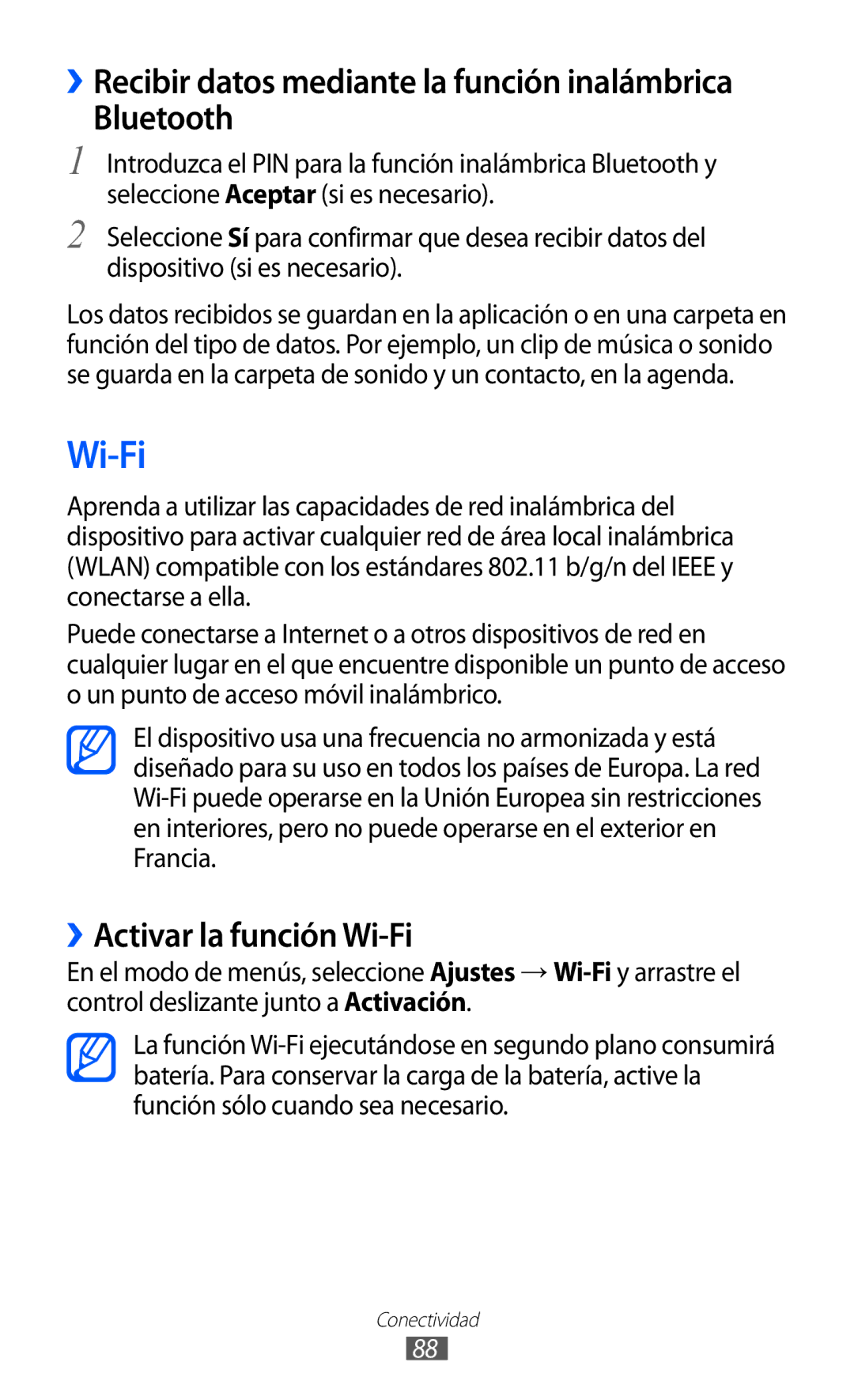 Samsung GT-S7230GREXEC, GT-S7230DWEXEC, GT-S7230TAEFOP, GT-S7230TAAATL, GT-S7230MKEAMN manual ››Activar la función Wi-Fi 