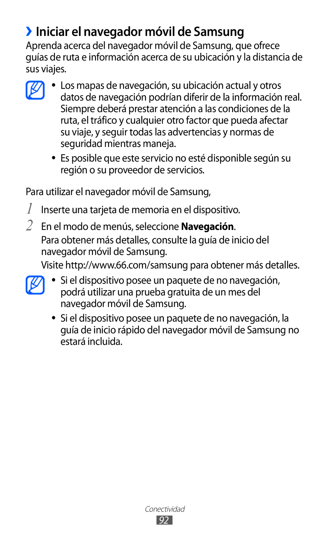 Samsung GT-S7230TAAATL, GT-S7230DWEXEC, GT-S7230TAEFOP, GT-S7230MKEAMN manual ››Iniciar el navegador móvil de Samsung 