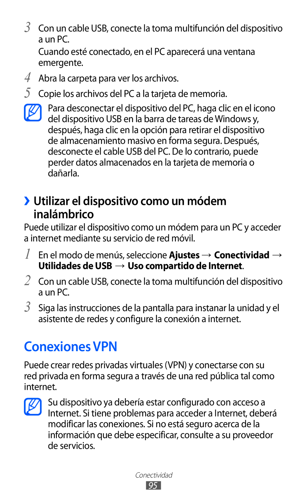 Samsung GT-S7230TAEXEC, GT-S7230DWEXEC, GT-S7230TAEFOP Conexiones VPN, ››Utilizar el dispositivo como un módem inalámbrico 