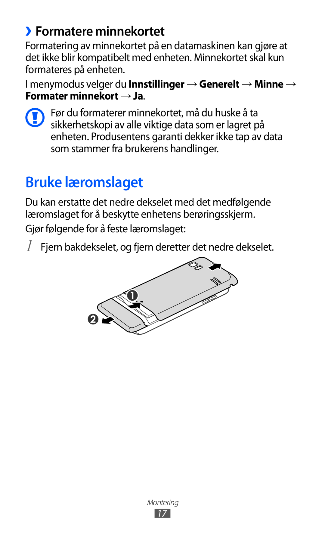 Samsung GT-S7230TAENEE, GT-S7230MKENEE, GT-S7230TAANEE, GT-S7230GRENEE manual Bruke læromslaget, ››Formatere minnekortet 