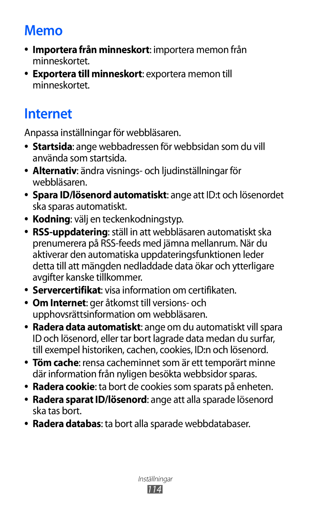 Samsung GT-S7230DWENEE manual Kodning välj en teckenkodningstyp, Servercertifikat visa information om certifikaten 