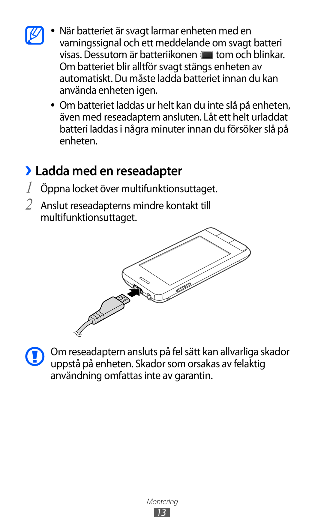 Samsung GT-S7230GRENEE, GT-S7230MKENEE, GT-S7230TAANEE, GT-S7230TAENEE, GT-S7230DWENEE manual ››Ladda med en reseadapter 