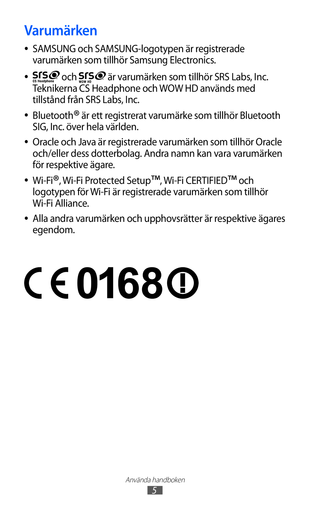 Samsung GT-S7230MKENEE, GT-S7230TAANEE, GT-S7230TAENEE, GT-S7230GRENEE, GT-S7230DWENEE manual Varumärken 