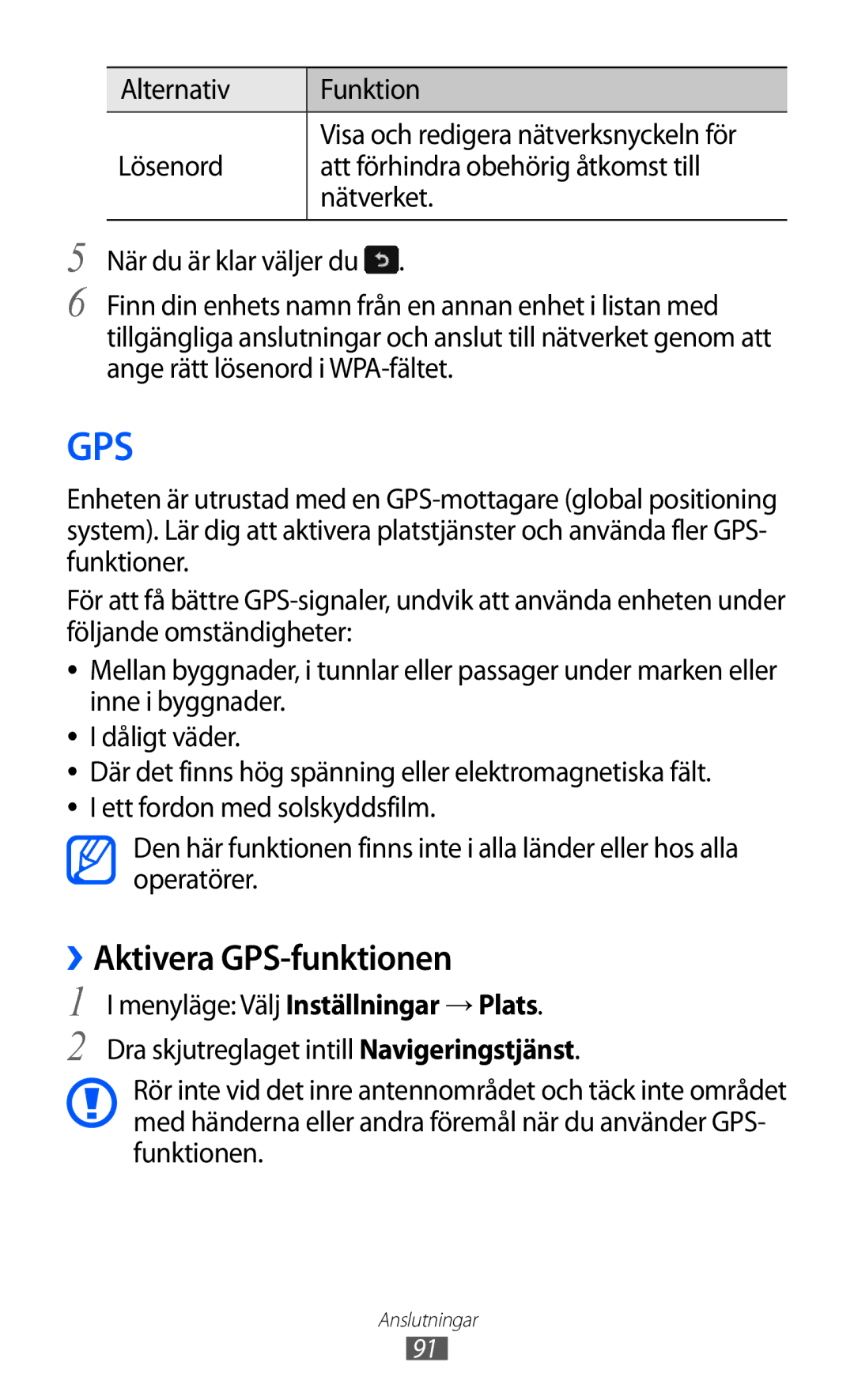 Samsung GT-S7230TAANEE, GT-S7230MKENEE, GT-S7230TAENEE manual ››Aktivera GPS-funktionen, Menyläge Välj Inställningar → Plats 