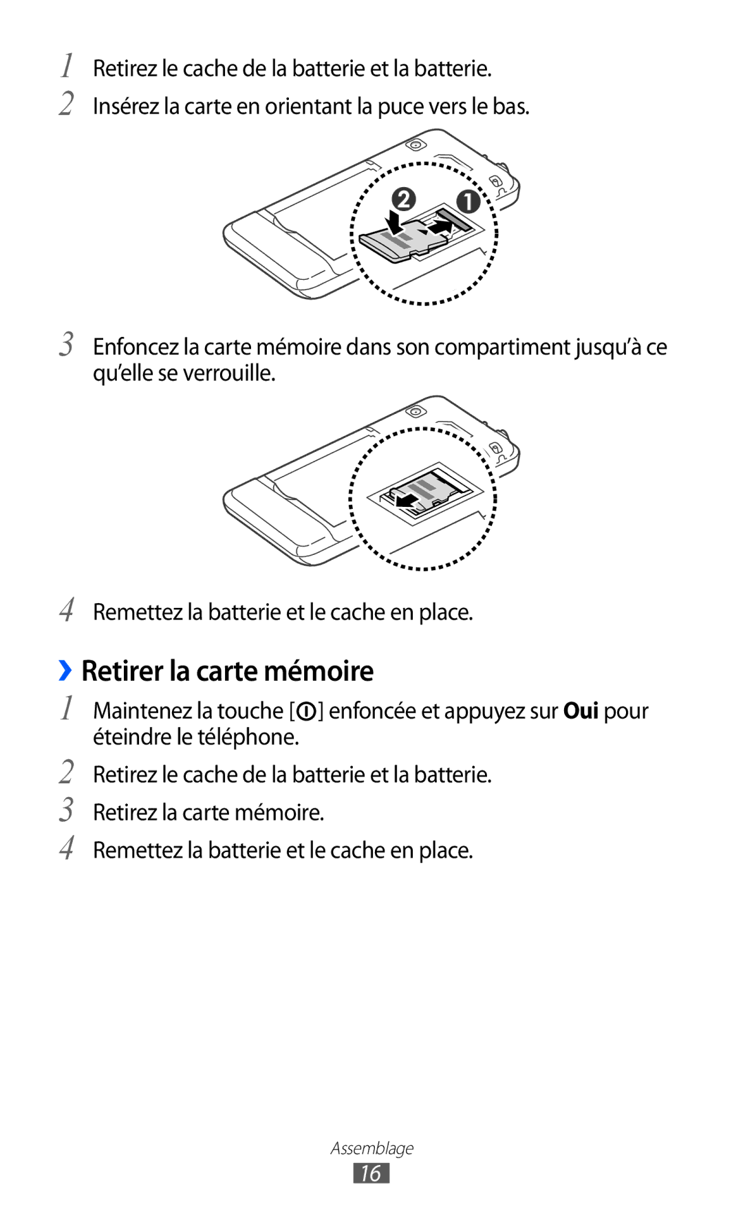 Samsung GT-S7230GRESFR, GT-S7230TAEBOG, GT-S7230DWEXEF, GT-S7230DWEBOG, GT-S7230TAENRJ manual ››Retirer la carte mémoire 