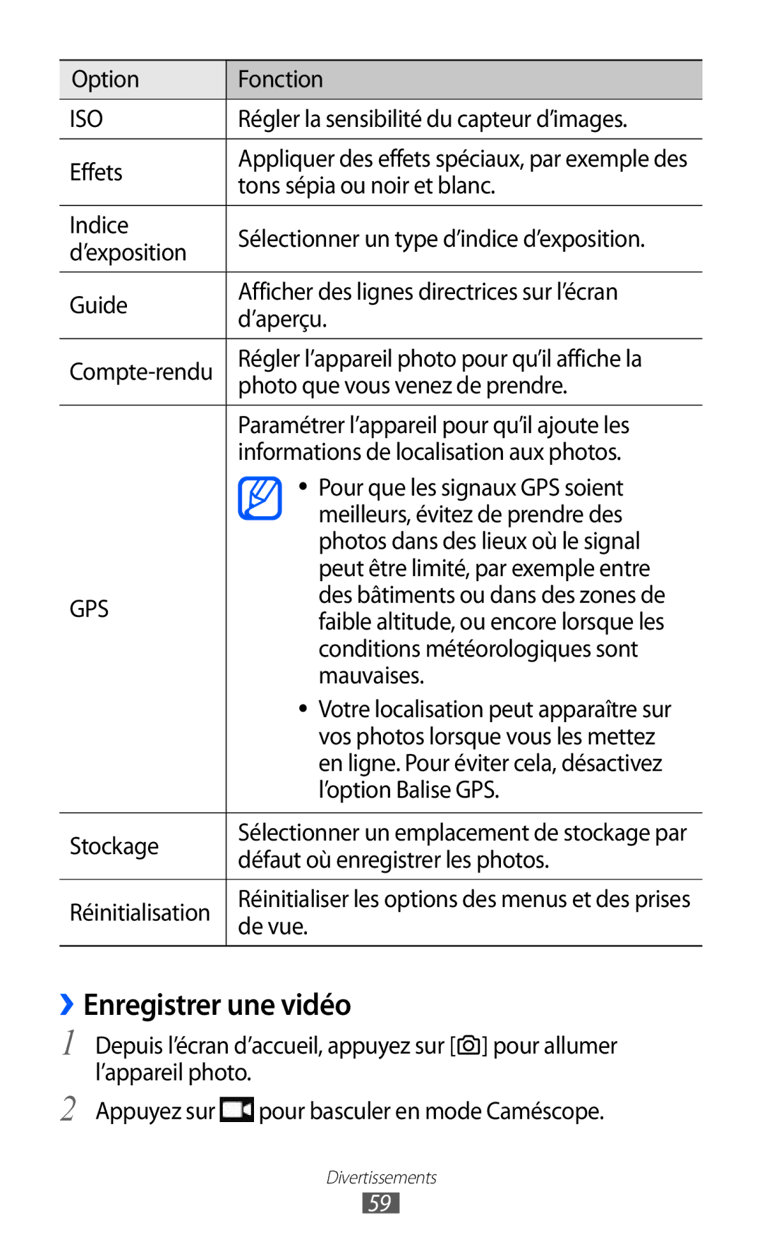 Samsung GT-S7230MKEFTM, GT-S7230TAEBOG, GT-S7230DWEXEF, GT-S7230DWEBOG, GT-S7230TAENRJ, GT-S7230MKELPM ››Enregistrer une vidéo 