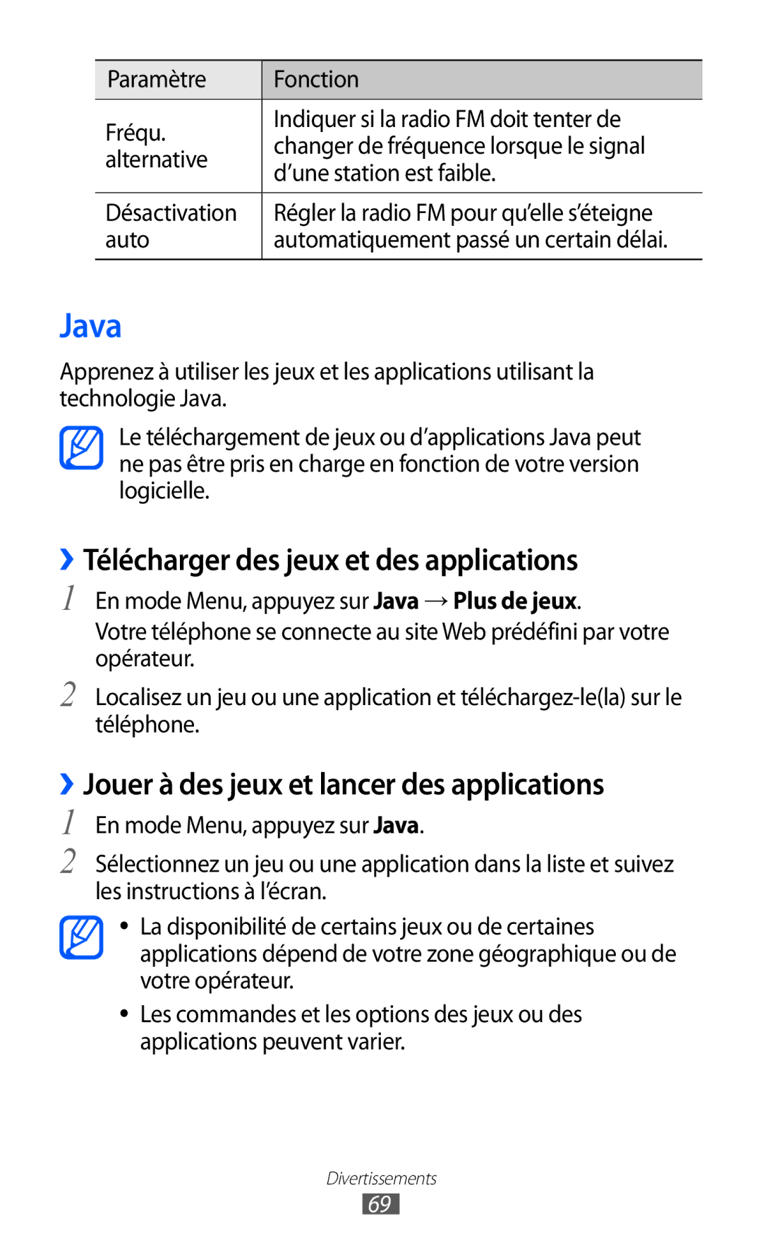 Samsung GT-S7230MKESFR Java, ››Télécharger des jeux et des applications, ››Jouer à des jeux et lancer des applications 