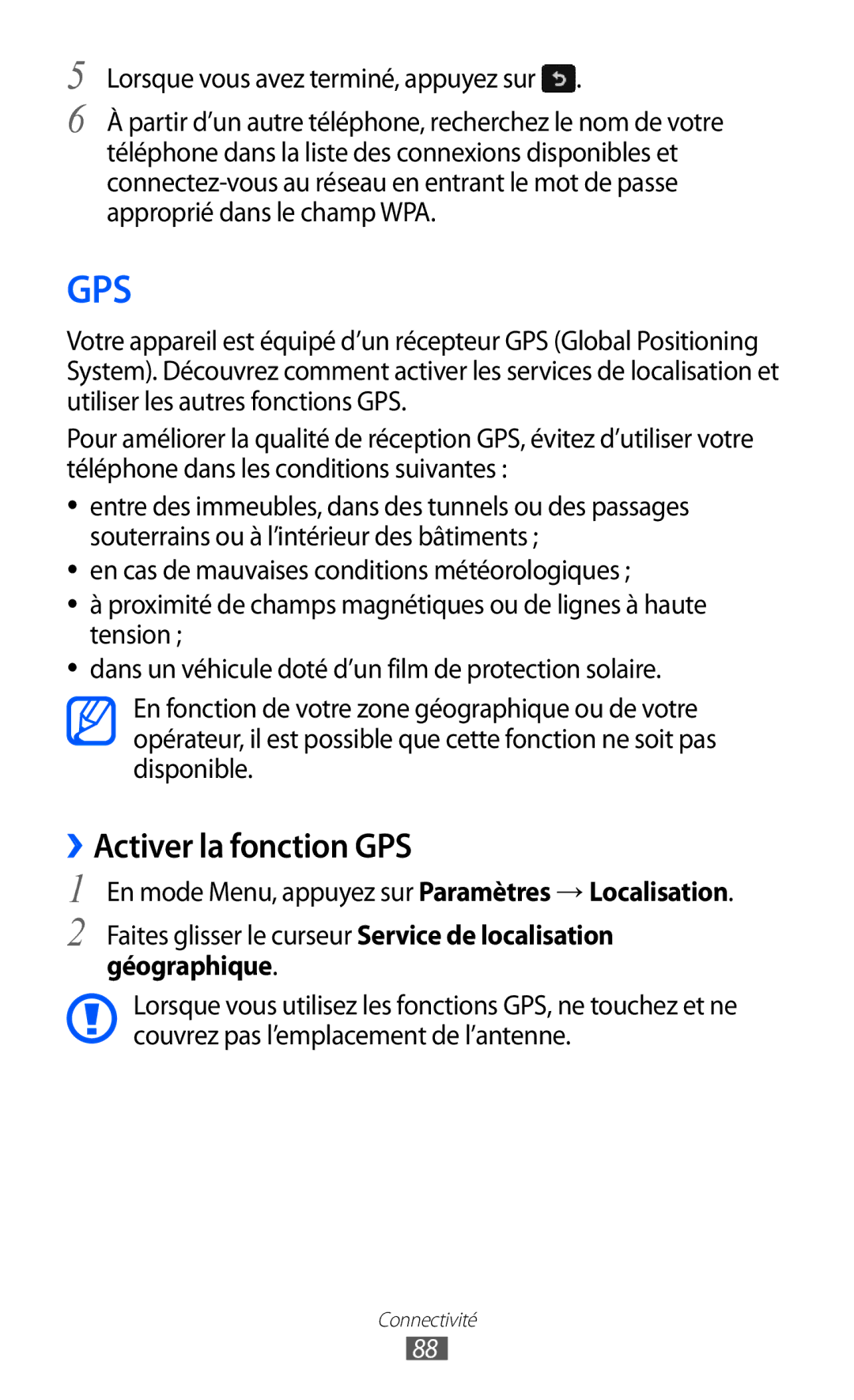 Samsung GT-S7230TAELPM, GT-S7230TAEBOG, GT-S7230DWEXEF, GT-S7230DWEBOG, GT-S7230TAENRJ manual Gps, ››Activer la fonction GPS 