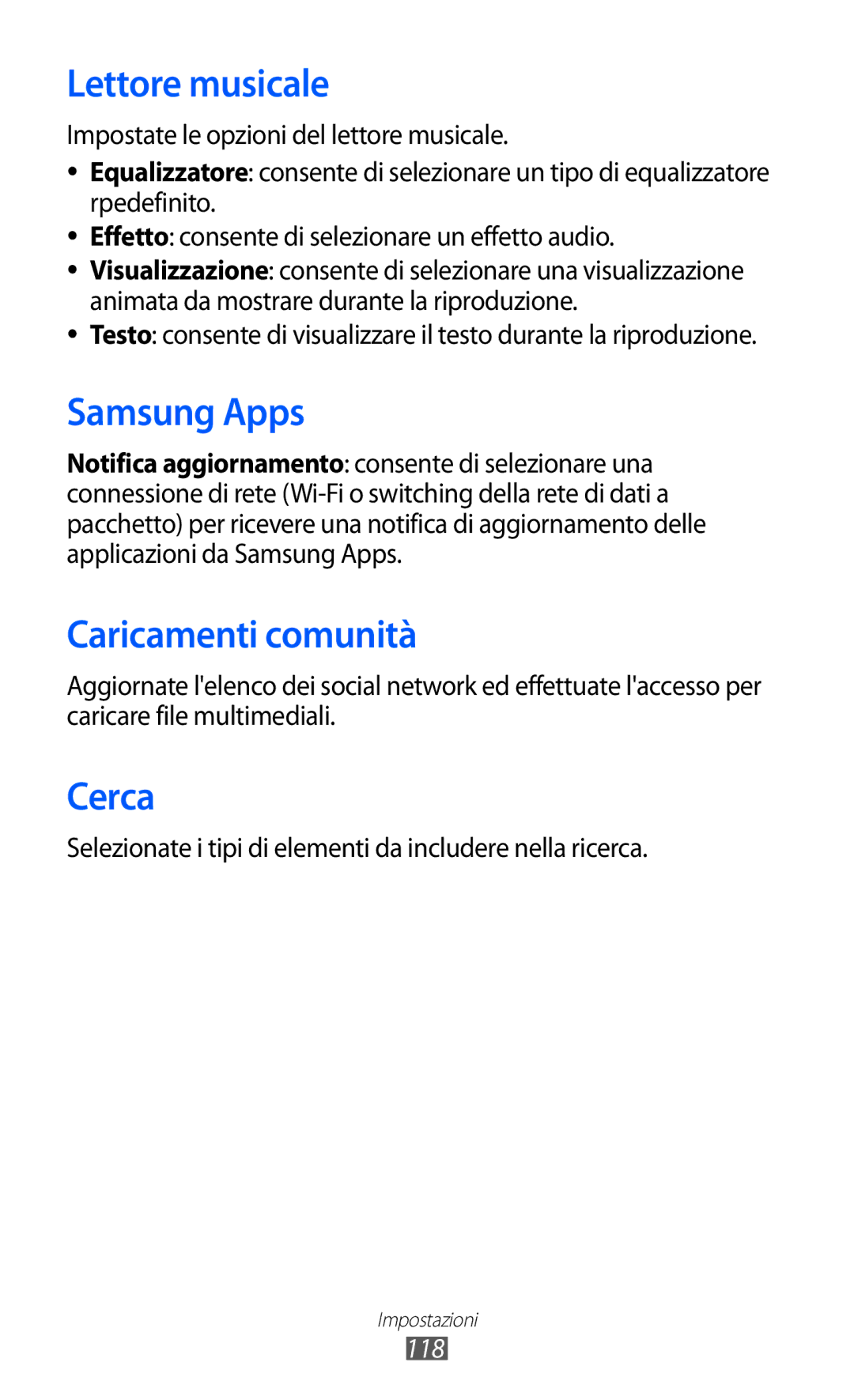 Samsung GT-S7230DWEITV, GT-S7230TAEDTO, GT-S7230TAEWIN, GT-S7230TAEITV Lettore musicale, Caricamenti comunità, Cerca, 118 