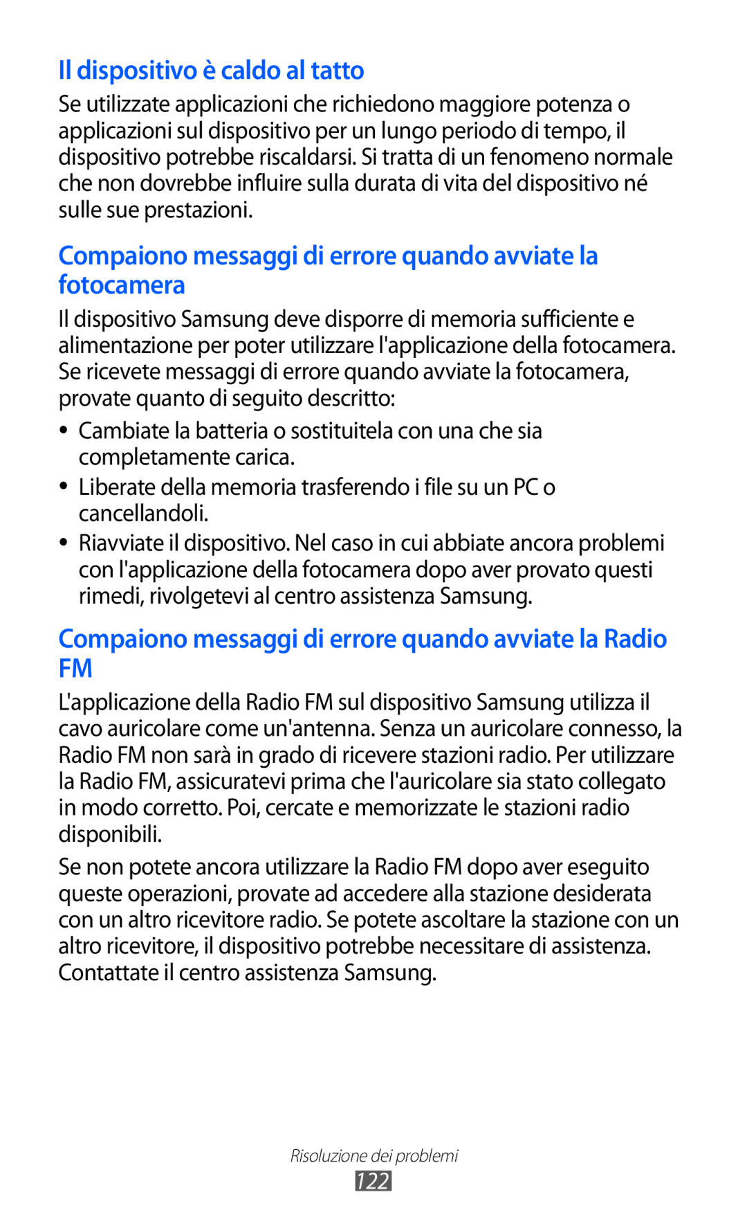 Samsung GT-S7230DWEIDE, GT-S7230TAEDTO, GT-S7230TAEWIN, GT-S7230TAEITV, GT-S7230MKEIDE Il dispositivo è caldo al tatto, 122 