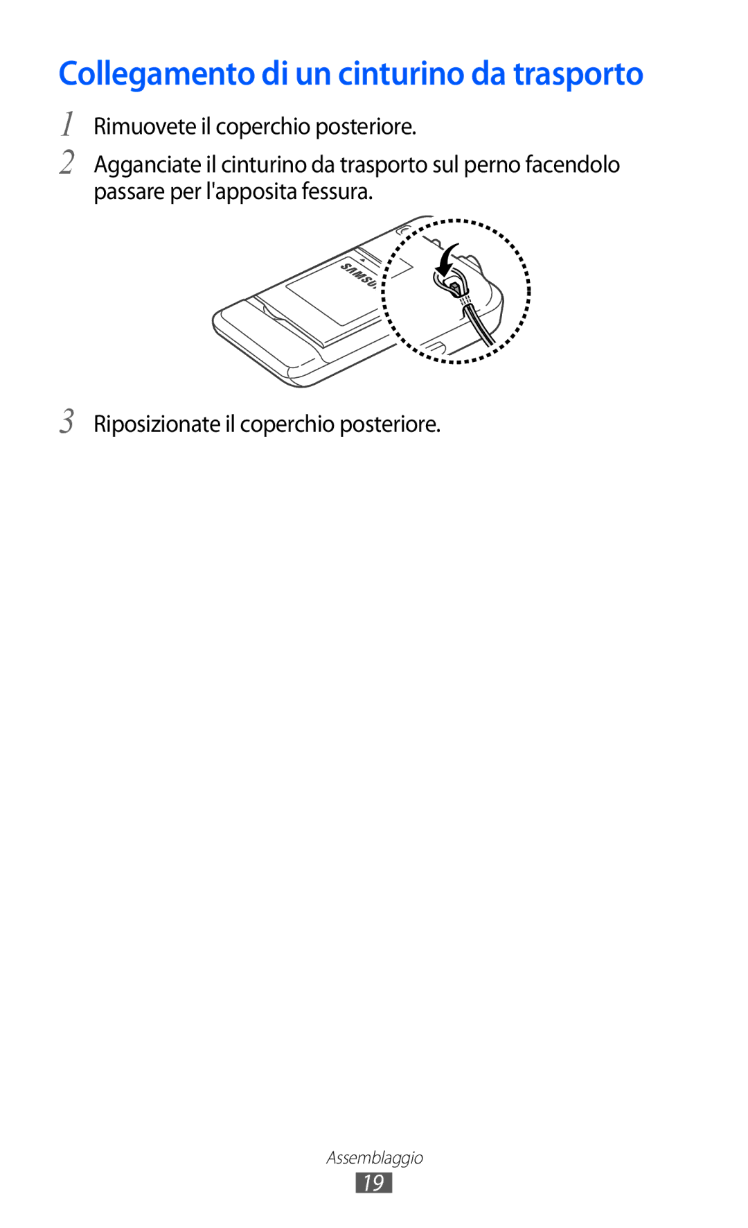 Samsung GT-S7230TAETIM, GT-S7230TAEDTO, GT-S7230TAEWIN, GT-S7230TAEITV manual Collegamento di un cinturino da trasporto 