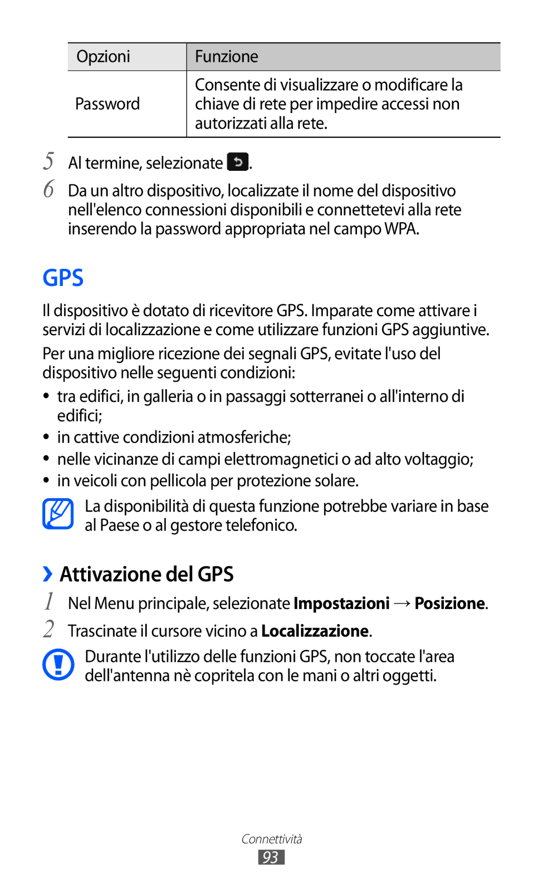 Samsung GT-S7230TAEITV, GT-S7230TAEDTO, GT-S7230TAEWIN, GT-S7230DWEIDE manual ››Attivazione del GPS, Autorizzati alla rete 