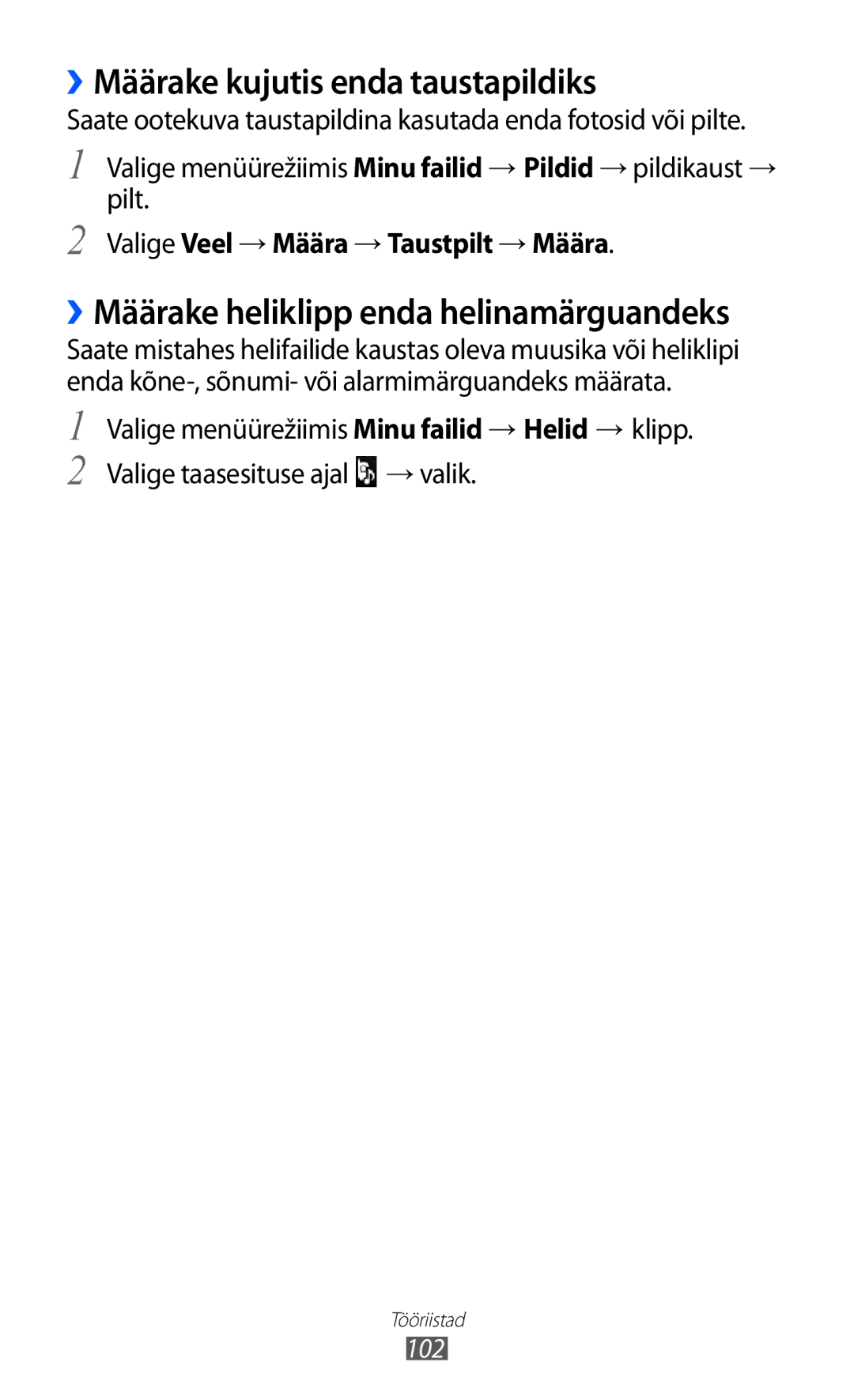 Samsung GT-S7230GRESEB, GT-S7230TAESEB manual ››Määrake kujutis enda taustapildiks, Valige Veel → Määra → Taustpilt → Määra 