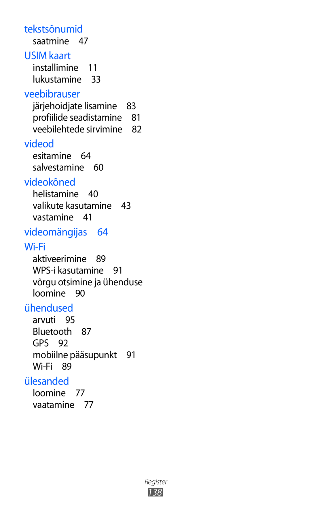 Samsung GT-S7230GRESEB, GT-S7230TAESEB, GT-S7230GRFSEB, GT-S7230DWESEB manual Tekstsõnumid 