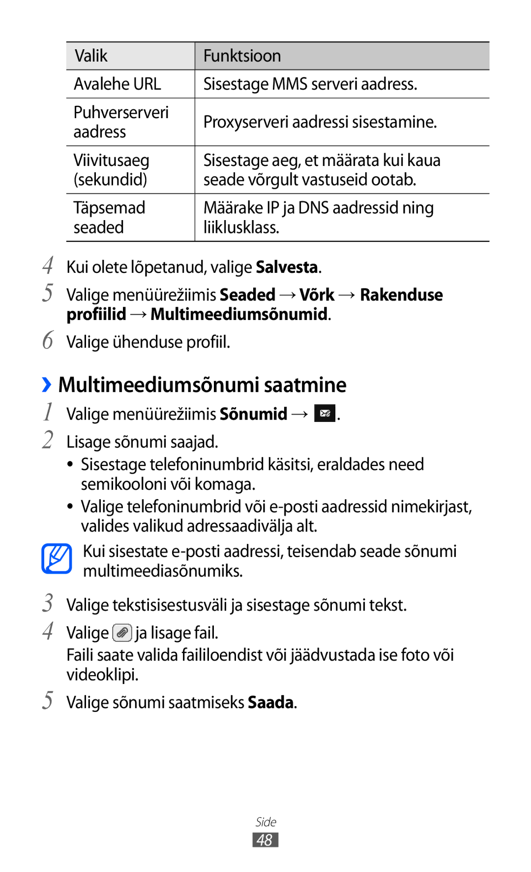 Samsung GT-S7230TAESEB manual ››Multimeediumsõnumi saatmine, Profiilid → Multimeediumsõnumid, Valige ühenduse profiil 