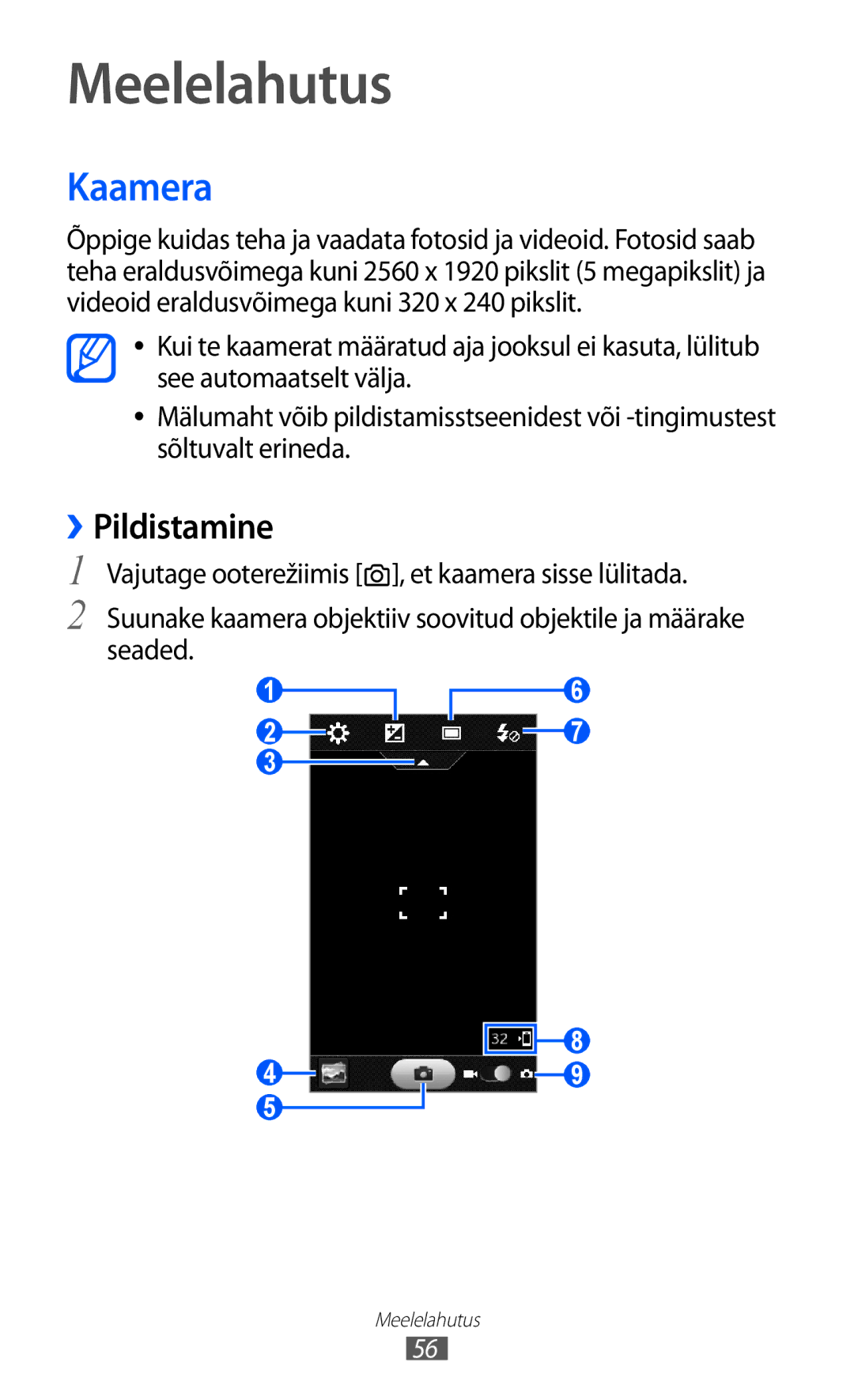 Samsung GT-S7230TAESEB, GT-S7230GRFSEB, GT-S7230GRESEB, GT-S7230DWESEB manual Meelelahutus, Kaamera, ››Pildistamine 