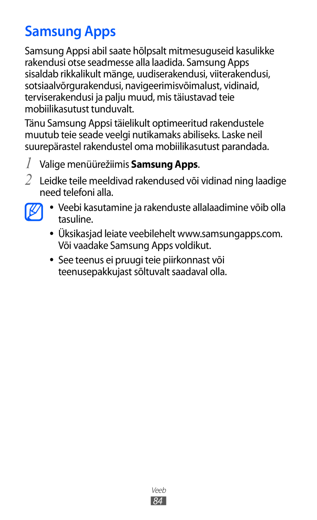 Samsung GT-S7230TAESEB, GT-S7230GRFSEB, GT-S7230GRESEB, GT-S7230DWESEB manual Samsung Apps 