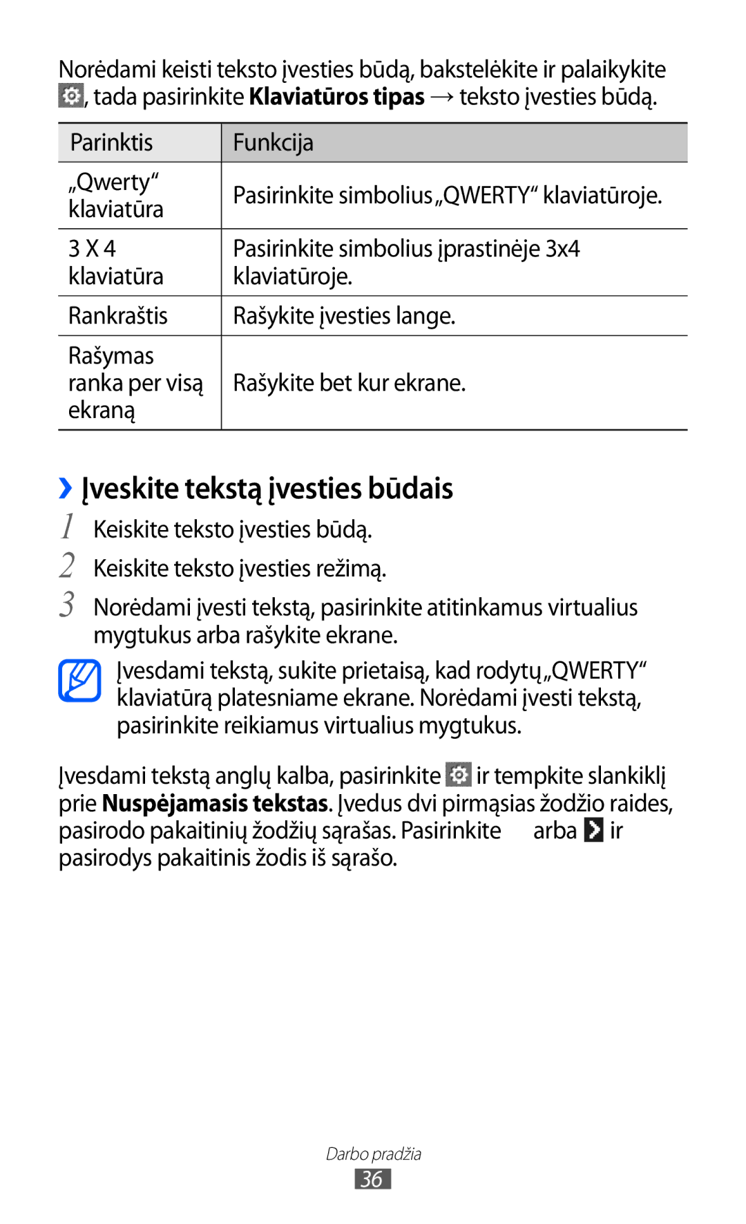 Samsung GT-S7230TAESEB, GT-S7230GRFSEB, GT-S7230GRESEB, GT-S7230DWESEB manual ››Įveskite tekstą įvesties būdais 