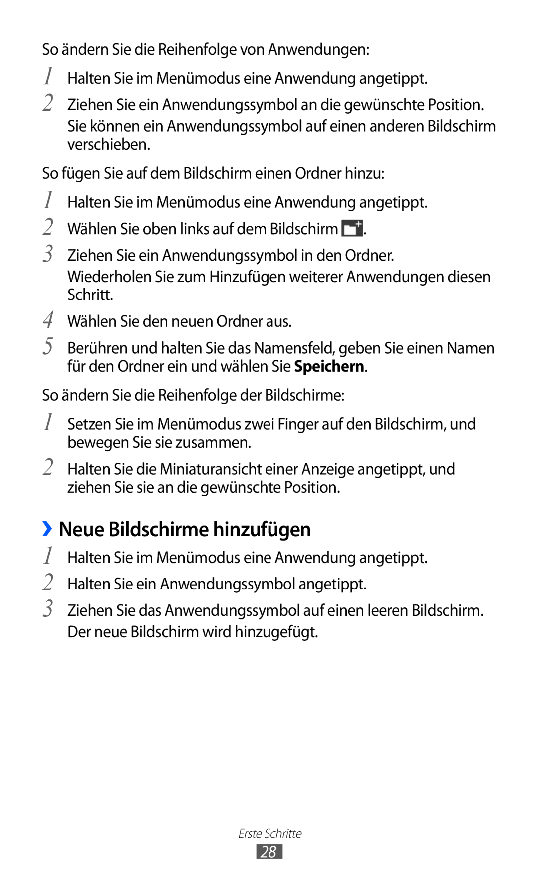 Samsung GT-S7230TAEVD2, GT-S7230TAEDTO, GT-S7230MKEVIA, GT-S7230TAEDBT, GT-S7230MKEDBT manual ››Neue Bildschirme hinzufügen 