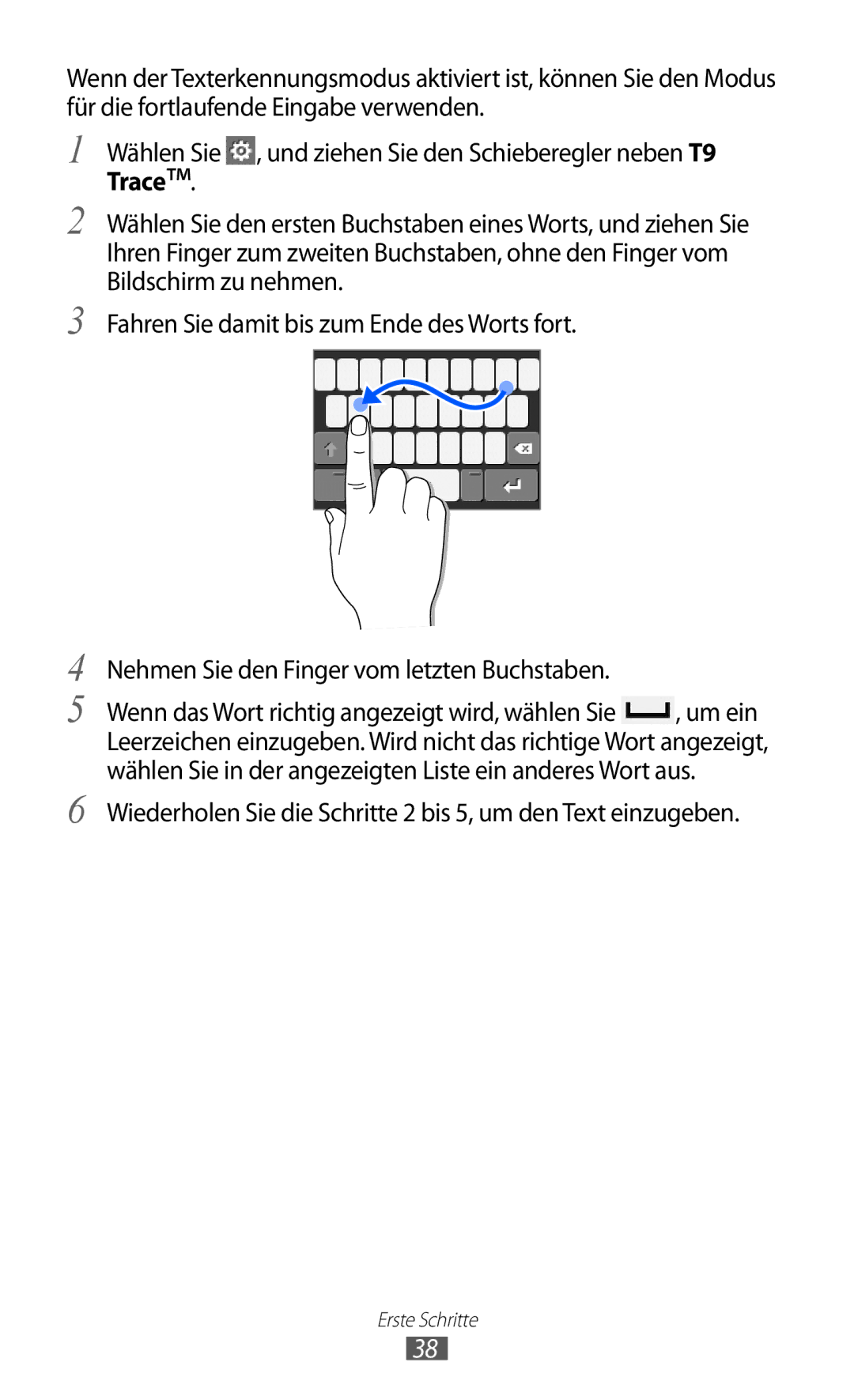 Samsung GT-S7230MKEVD2, GT-S7230TAEVD2, GT-S7230TAEDTO manual Wiederholen Sie die Schritte 2 bis 5, um den Text einzugeben 