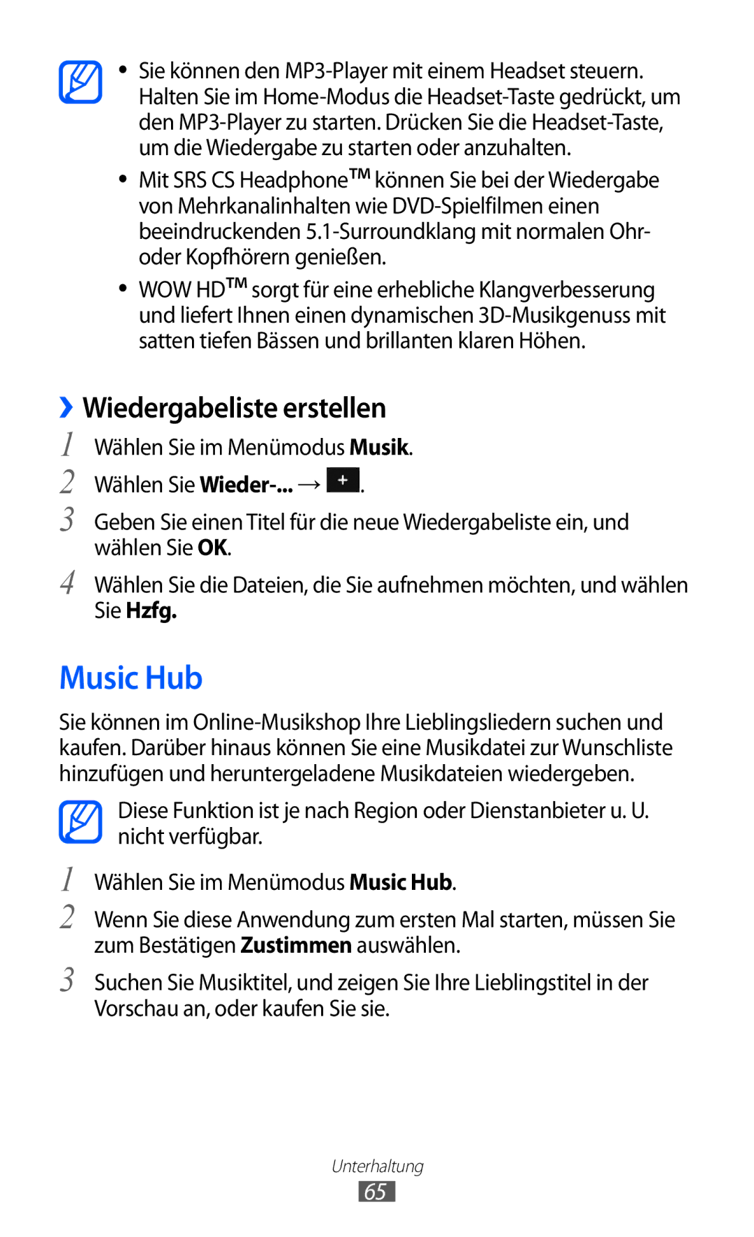 Samsung GT-S7250MSADBT manual Music Hub, ››Wiedergabeliste erstellen, Sie Hzfg 