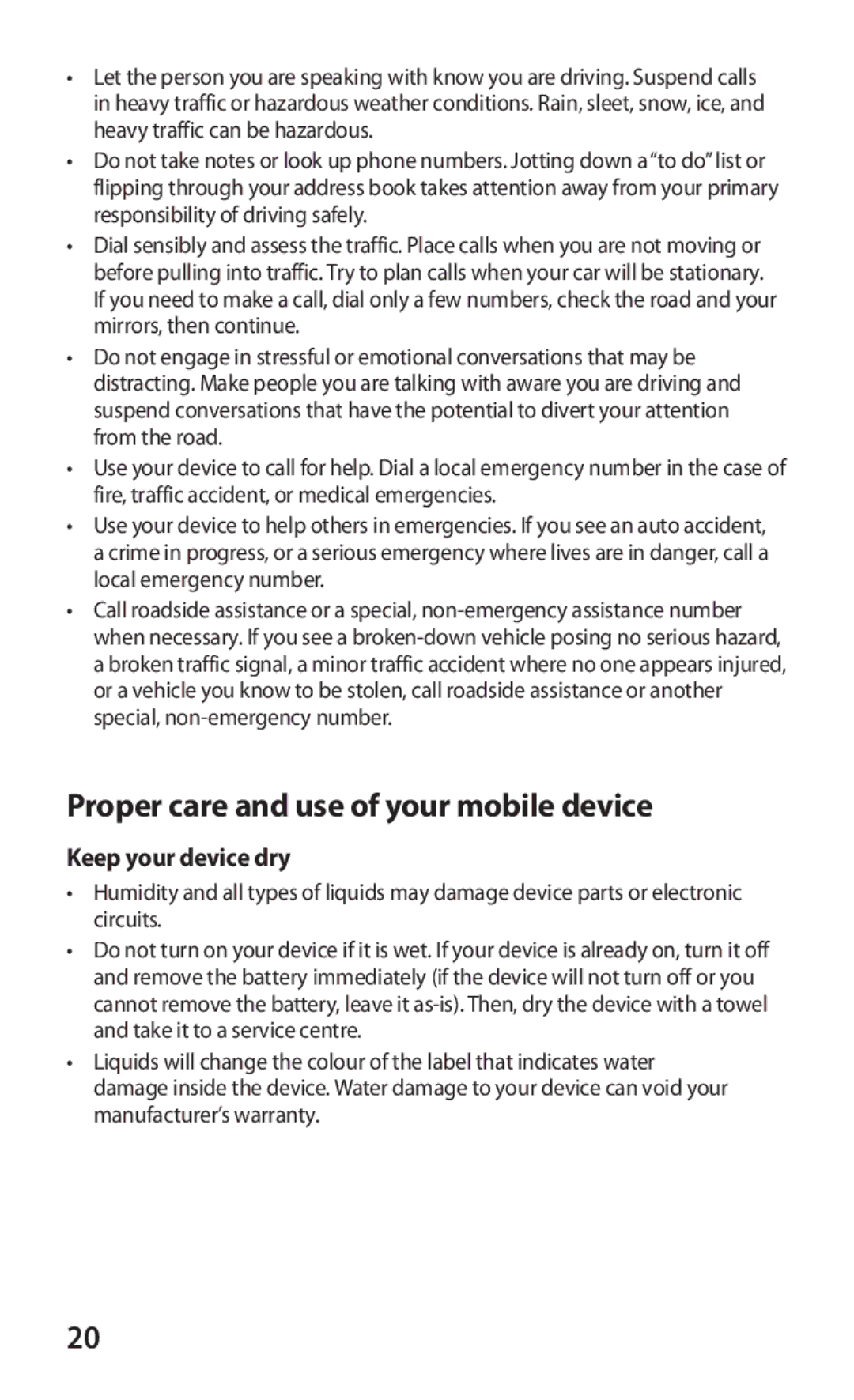 Samsung GT-S7250MSDXXV, GT-S7250MSDJED, GT-S7250MSDSKZ manual Proper care and use of your mobile device, Keep your device dry 