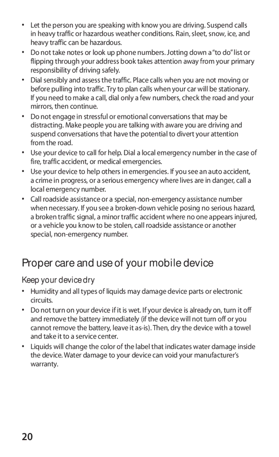 Samsung GT-S7250MSDJED, GT-S7250MSDSKZ, GT-S7250MSDTHR manual Proper care and use of your mobile device, Keep your device dry 