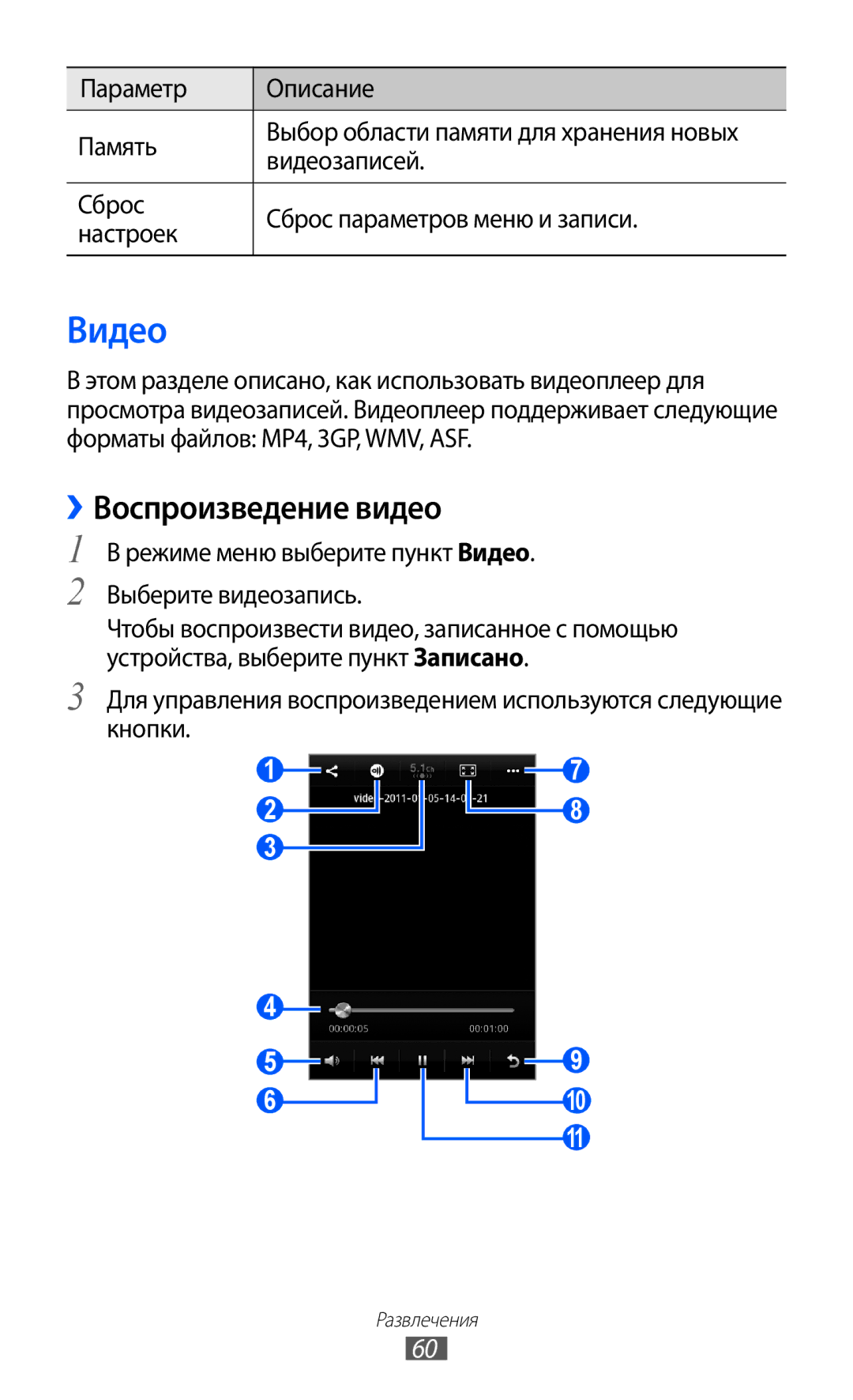 Samsung GT-S7250MSDSER manual Видео, ››Воспроизведение видео 