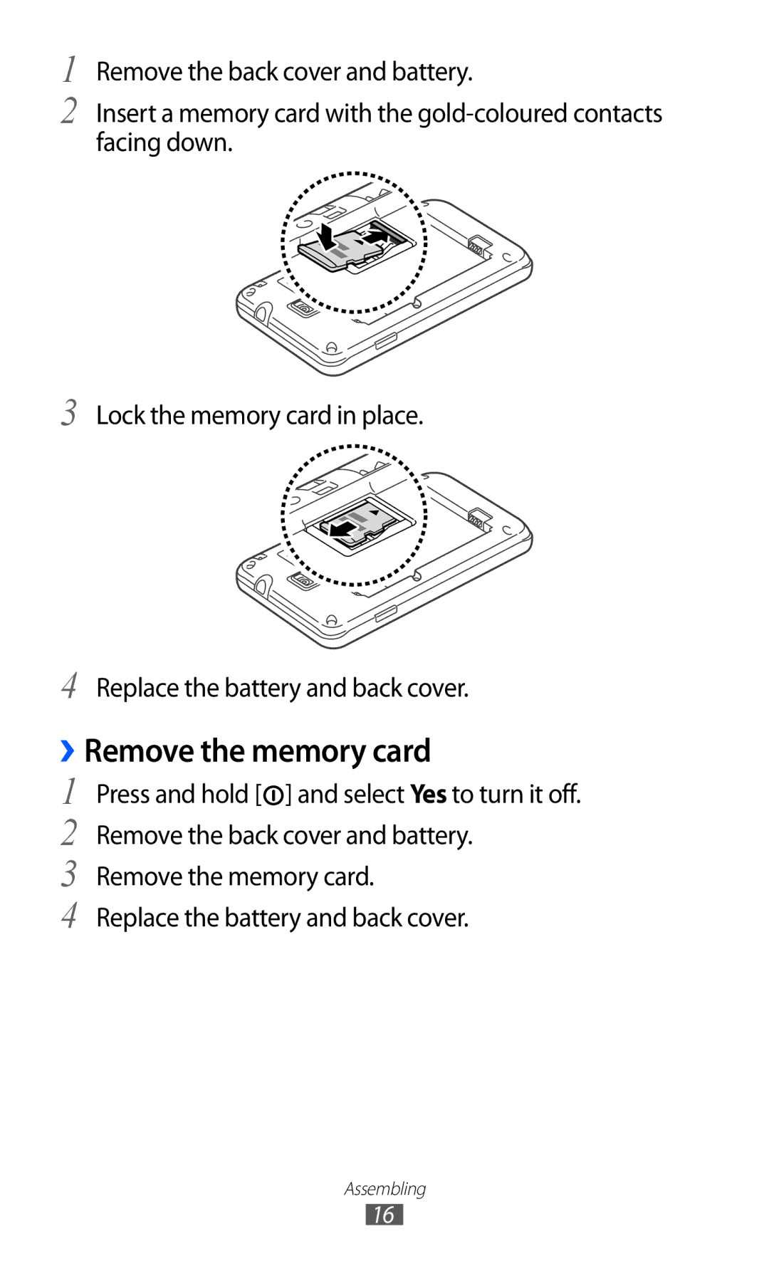 Samsung GT-S7250MSDTHR, GT-S7250MSDWIN, GT-S7250MSDITV, GT-S7250MSDYOG, GT-S7250MSDJED manual ››Remove the memory card 