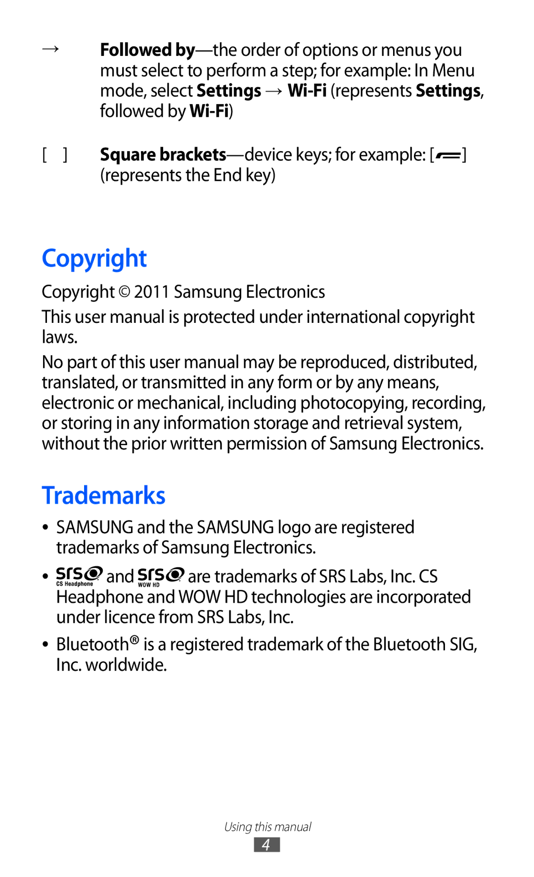 Samsung GT-S7250MSDSKZ, GT-S7250MSDWIN, GT-S7250MSDITV, GT-S7250MSDYOG, GT-S7250MSDJED, GT-S7250MSDTHR Copyright, Trademarks 