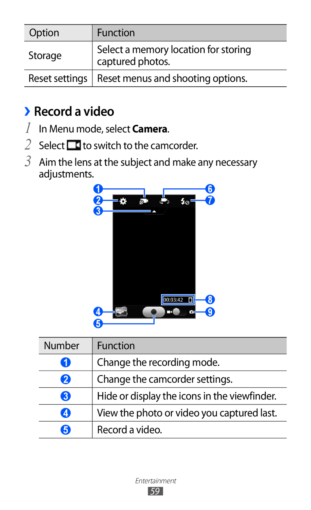 Samsung GT-S7250MSDSKZ, GT-S7250MSDWIN, GT-S7250MSDITV, GT-S7250MSDYOG, GT-S7250MSDJED, GT-S7250MSDTHR manual ››Record a video 