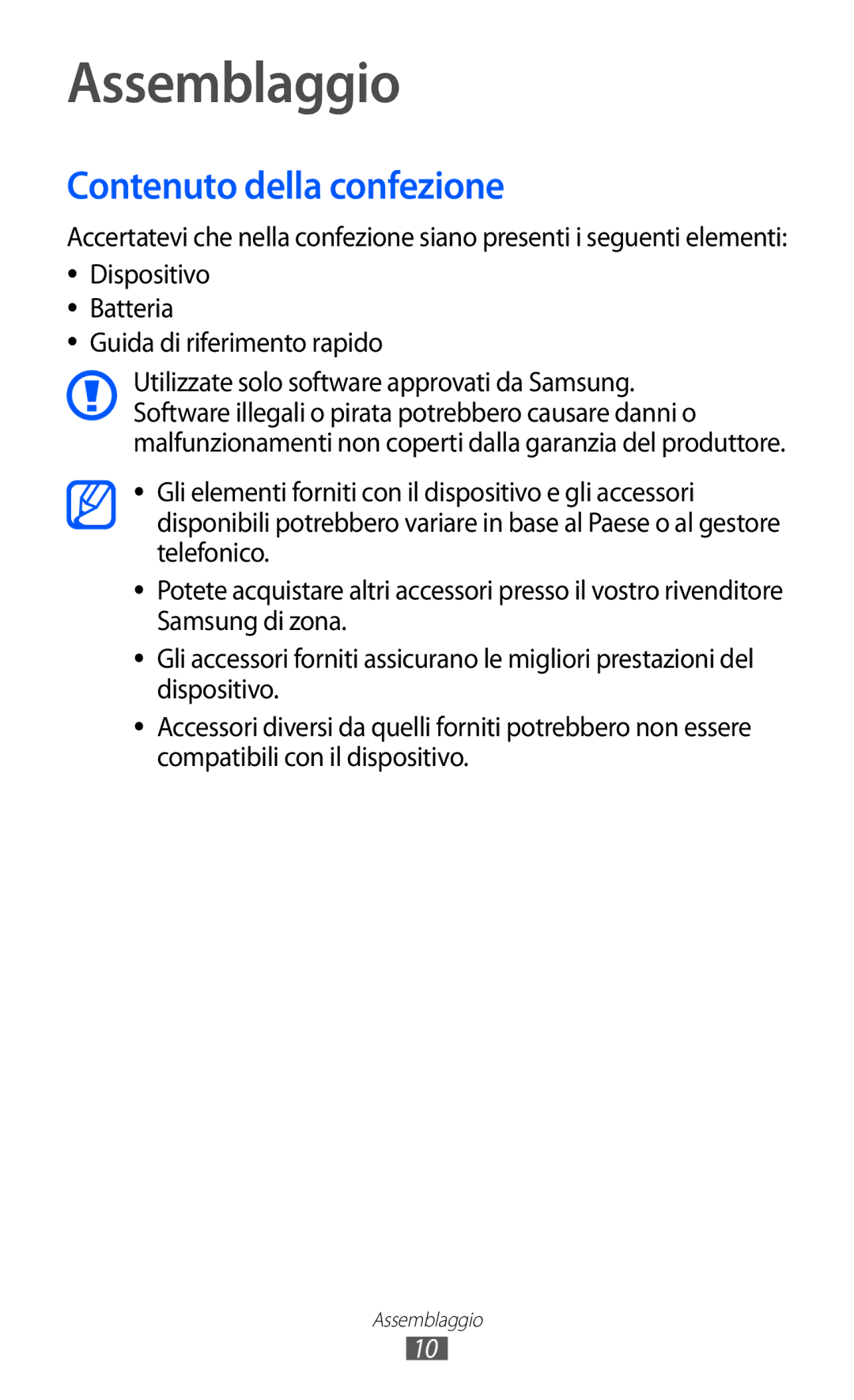 Samsung GT-S7250MSDWIN, GT-S7250MSDITV manual Assemblaggio, Contenuto della confezione 