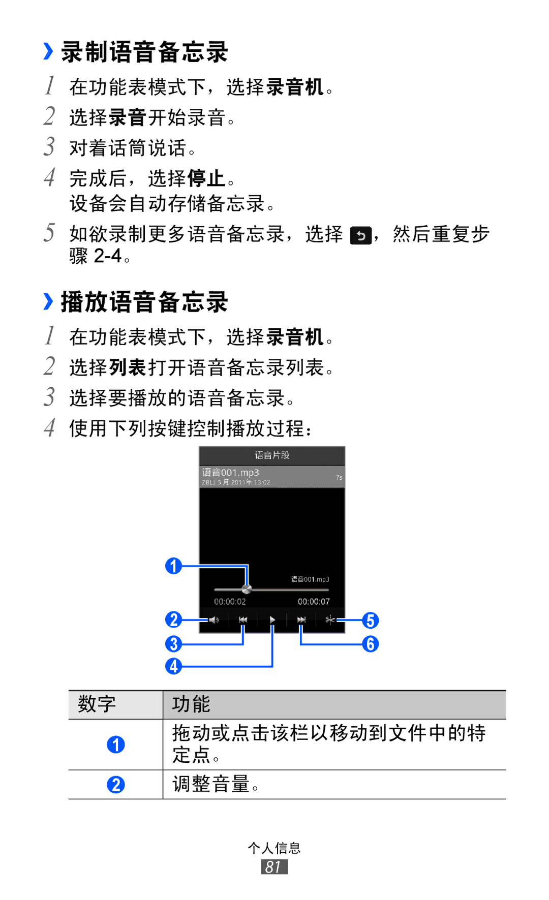 Samsung GT-S7250MSDXEV, GT-S7250MSDXXV manual ››录制语音备忘录, ››播放语音备忘录 