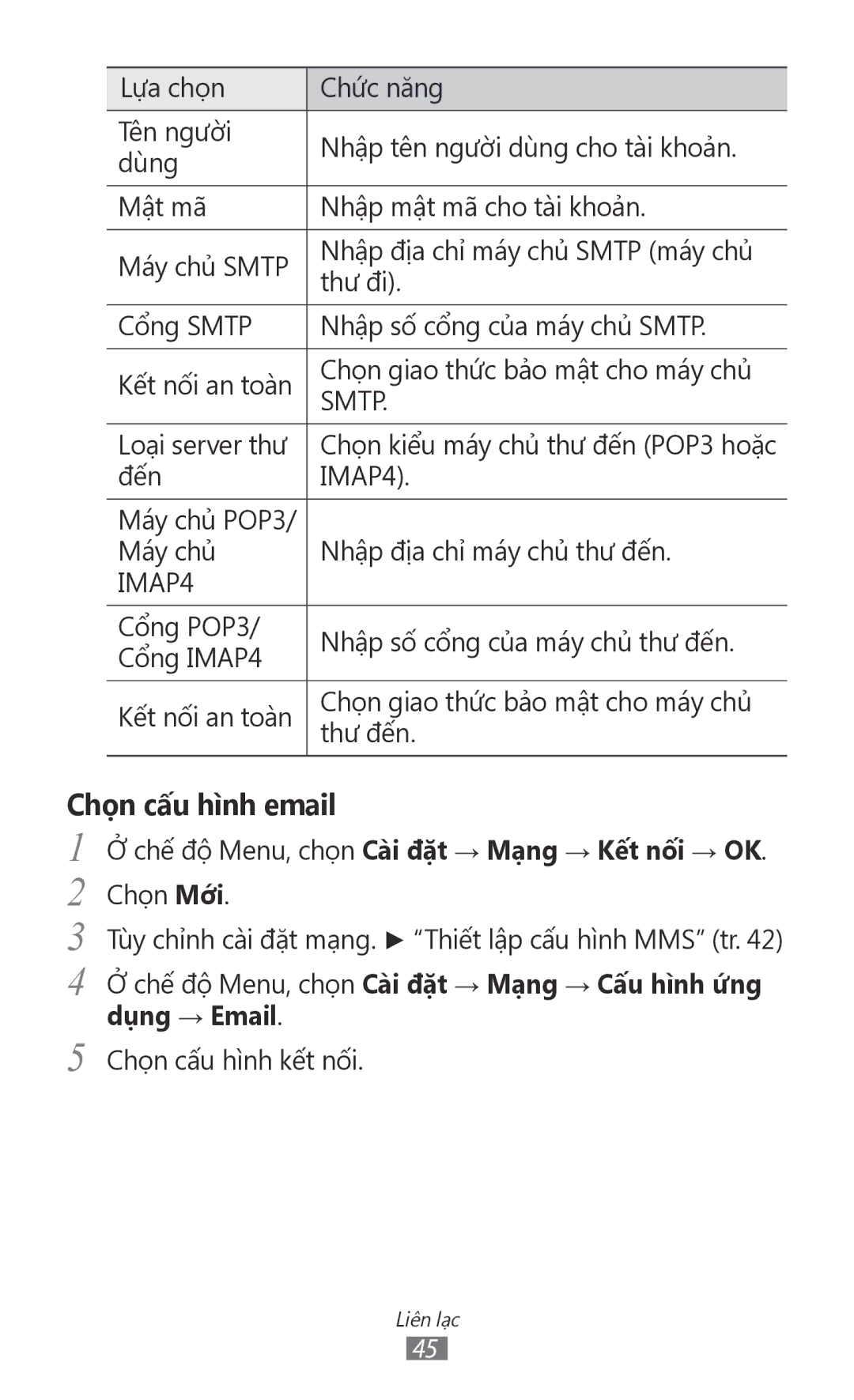 Samsung GT-S7250MSDXXV, GT-S7250MSDXEV manual Chế độ Menu, chọn Cài đặt → Mạng → Kết nối → OK Chọn Mới 