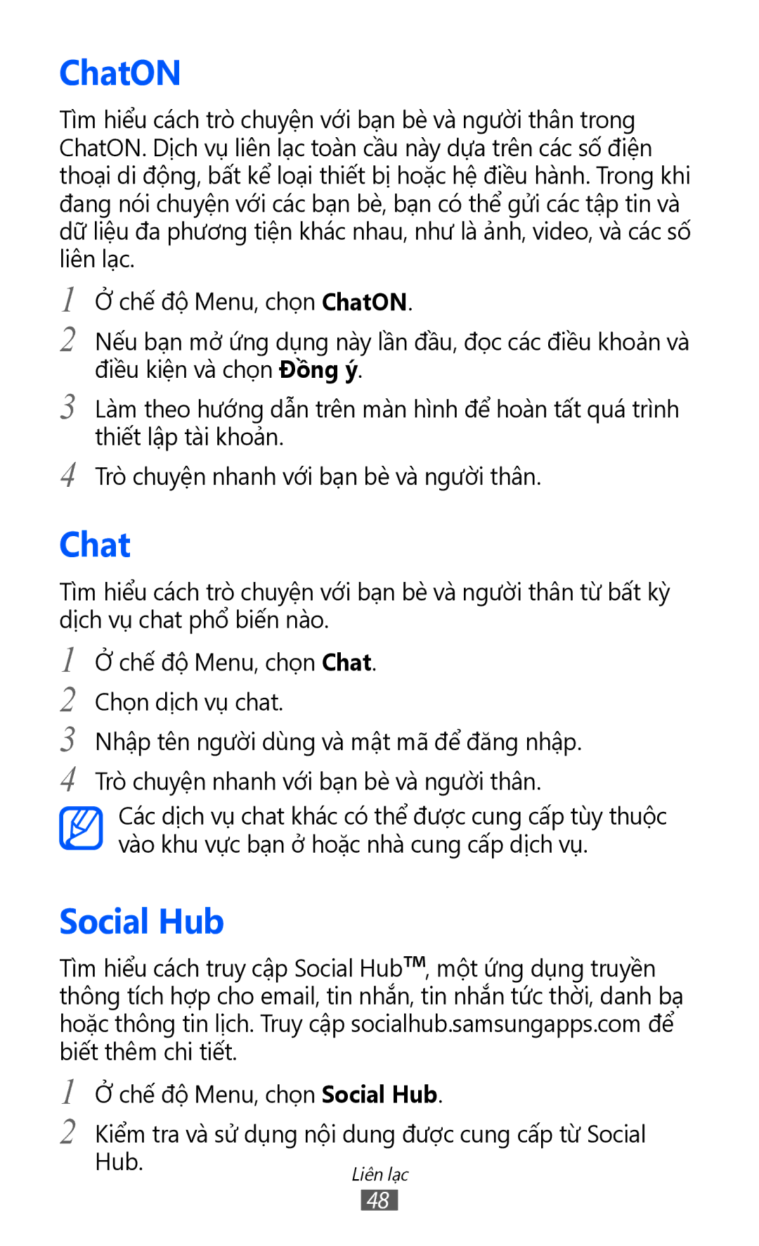 Samsung GT-S7250MSDXEV, GT-S7250MSDXXV manual ChatON, Social Hub 