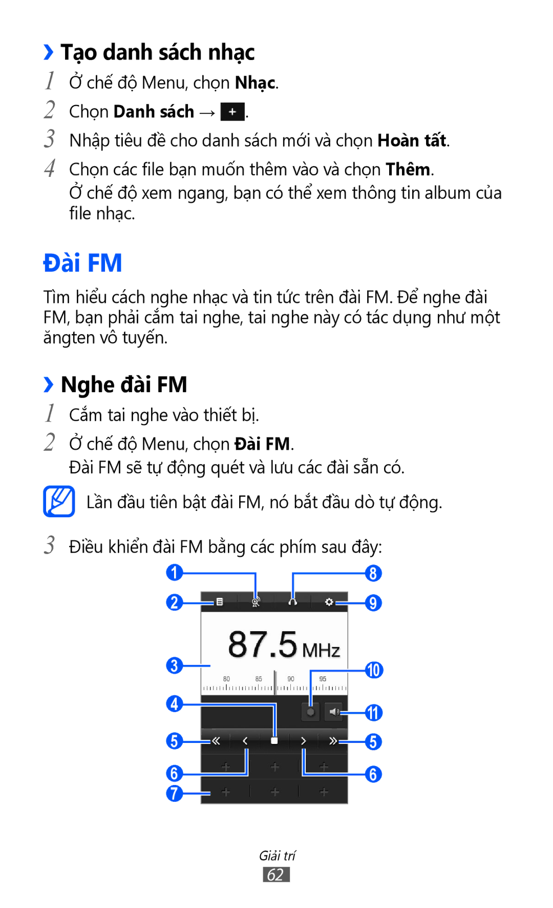 Samsung GT-S7250MSDXEV, GT-S7250MSDXXV manual Đài FM, Tạo danh sách nhạc, ››Nghe đài FM, Chọn Danh sách → 