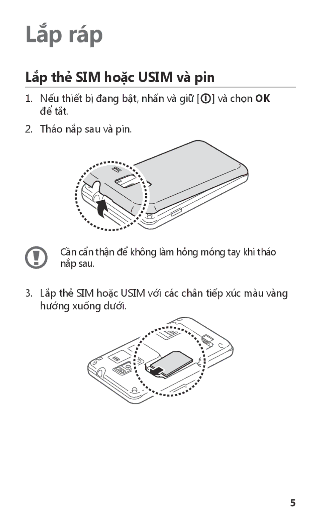 Samsung GT-S7250MSDXXV, GT-S7250MSDXEV manual Lắp ráp, Lắp thẻ SIM hoặc Usim và pin 