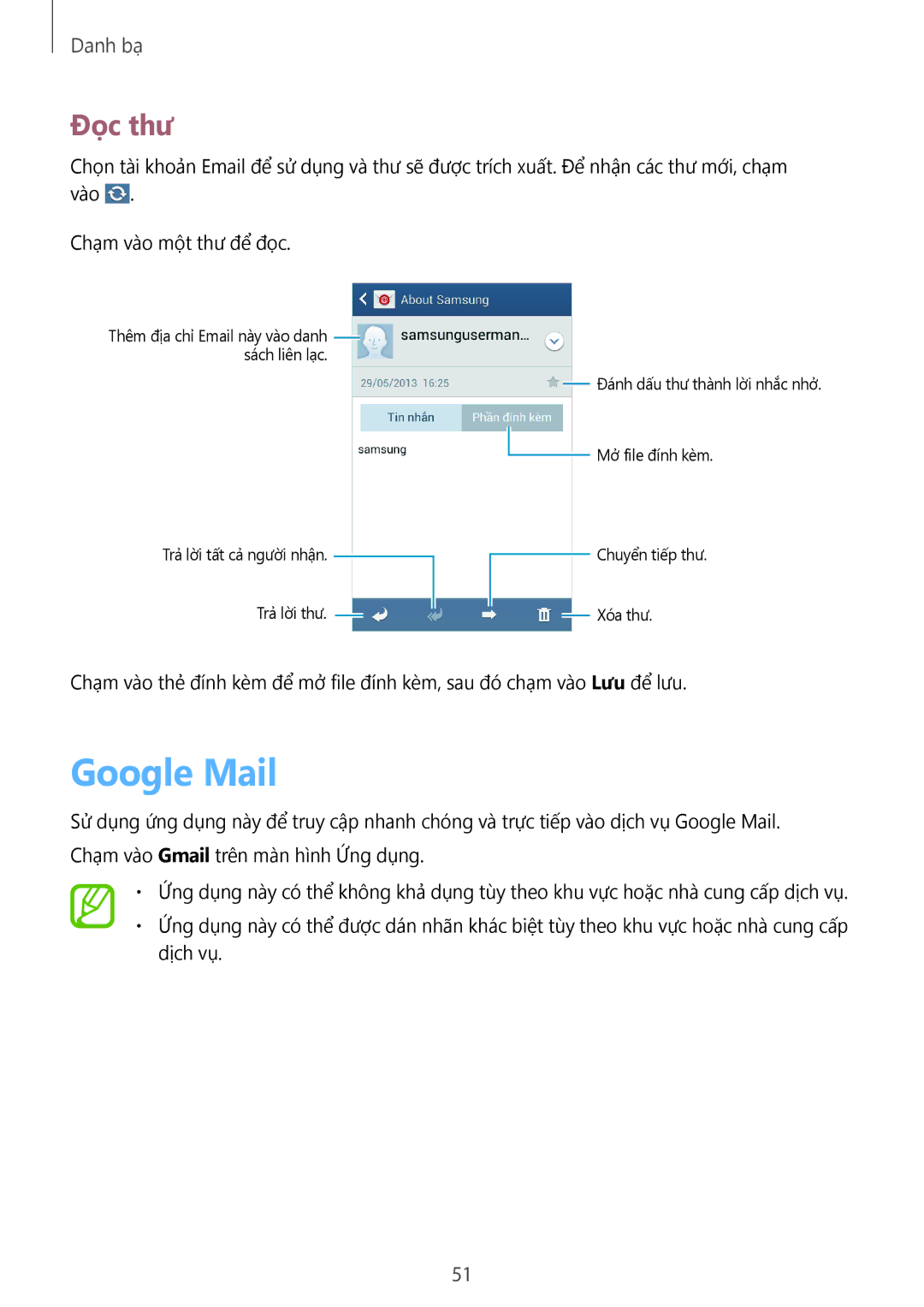 Samsung GT-S7270HKAXXV, GT-S7270UWAXEV, GT-S7270HKAXEV manual Google Mail, Đọc thư 