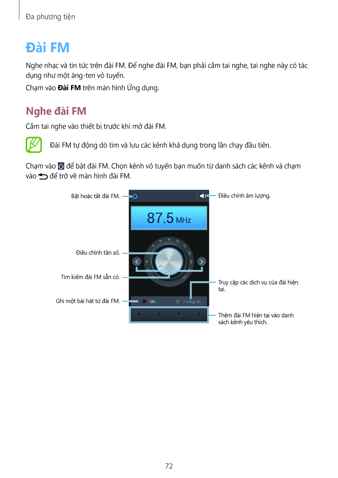 Samsung GT-S7270HKAXXV, GT-S7270UWAXEV, GT-S7270HKAXEV manual Đài FM, Nghe đài FM 