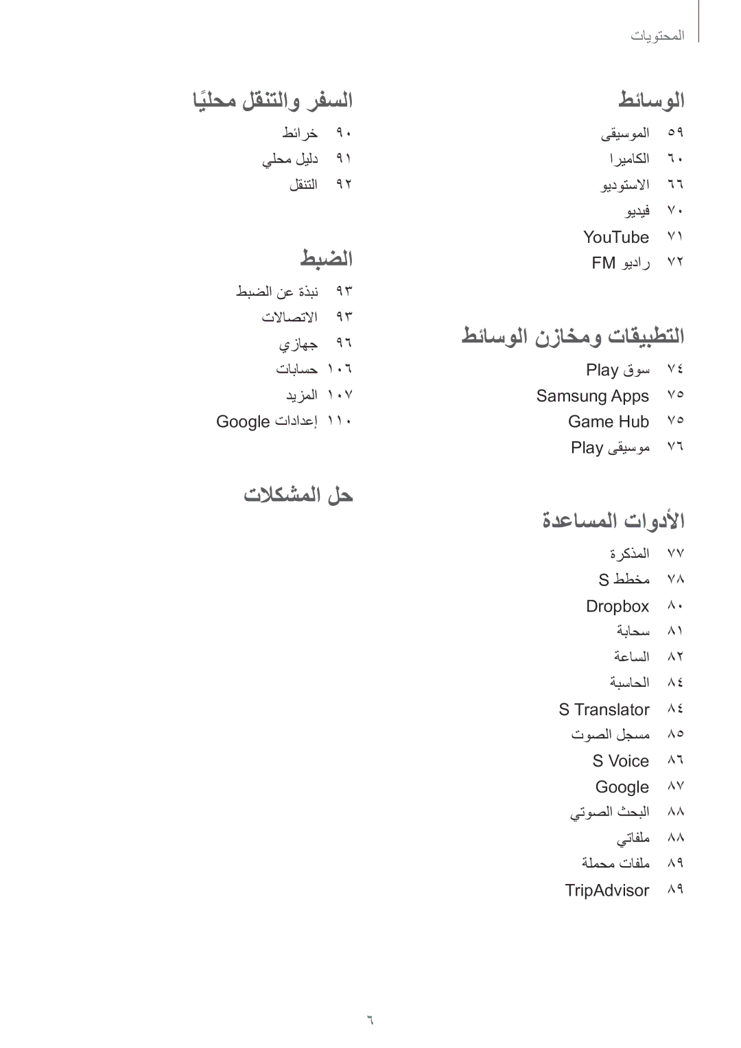 Samsung GT-S7270WRAKSA, GT-S7270UWAKSA, GT-S7270HKAKSA manual ايلحم لقنتلاو رفسلا طئاسولا 