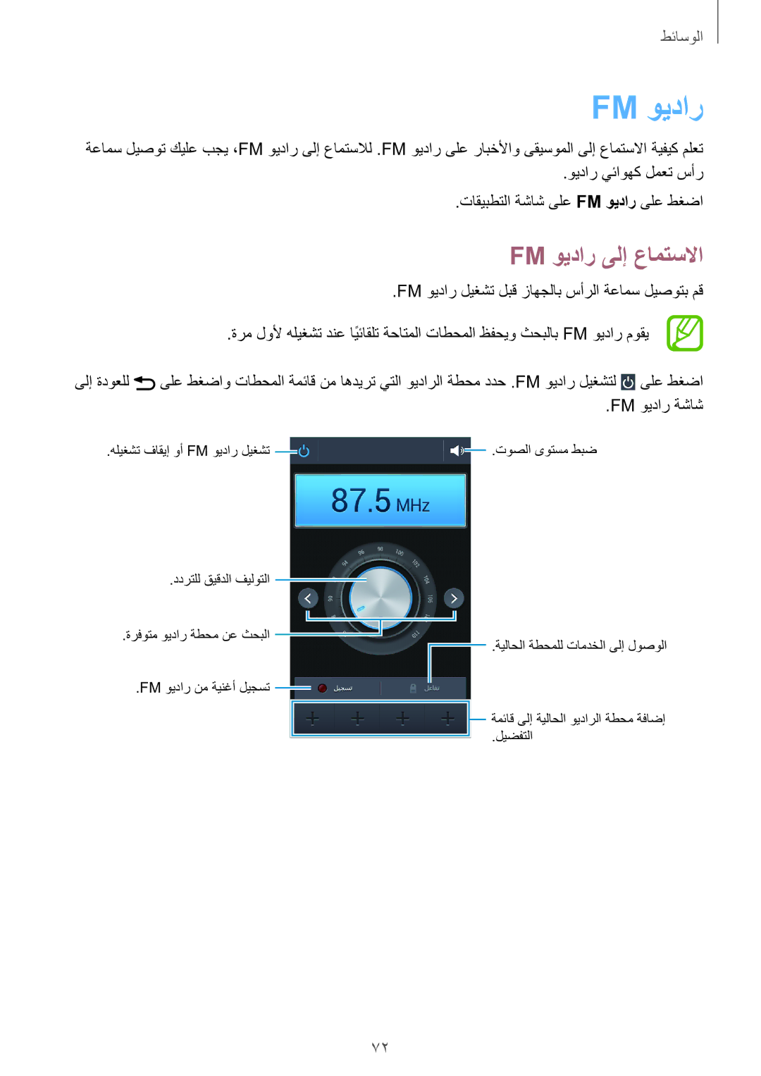 Samsung GT-S7270WRAKSA, GT-S7270UWAKSA, GT-S7270HKAKSA manual Fm ويدار ىلإ عامتسلاا 