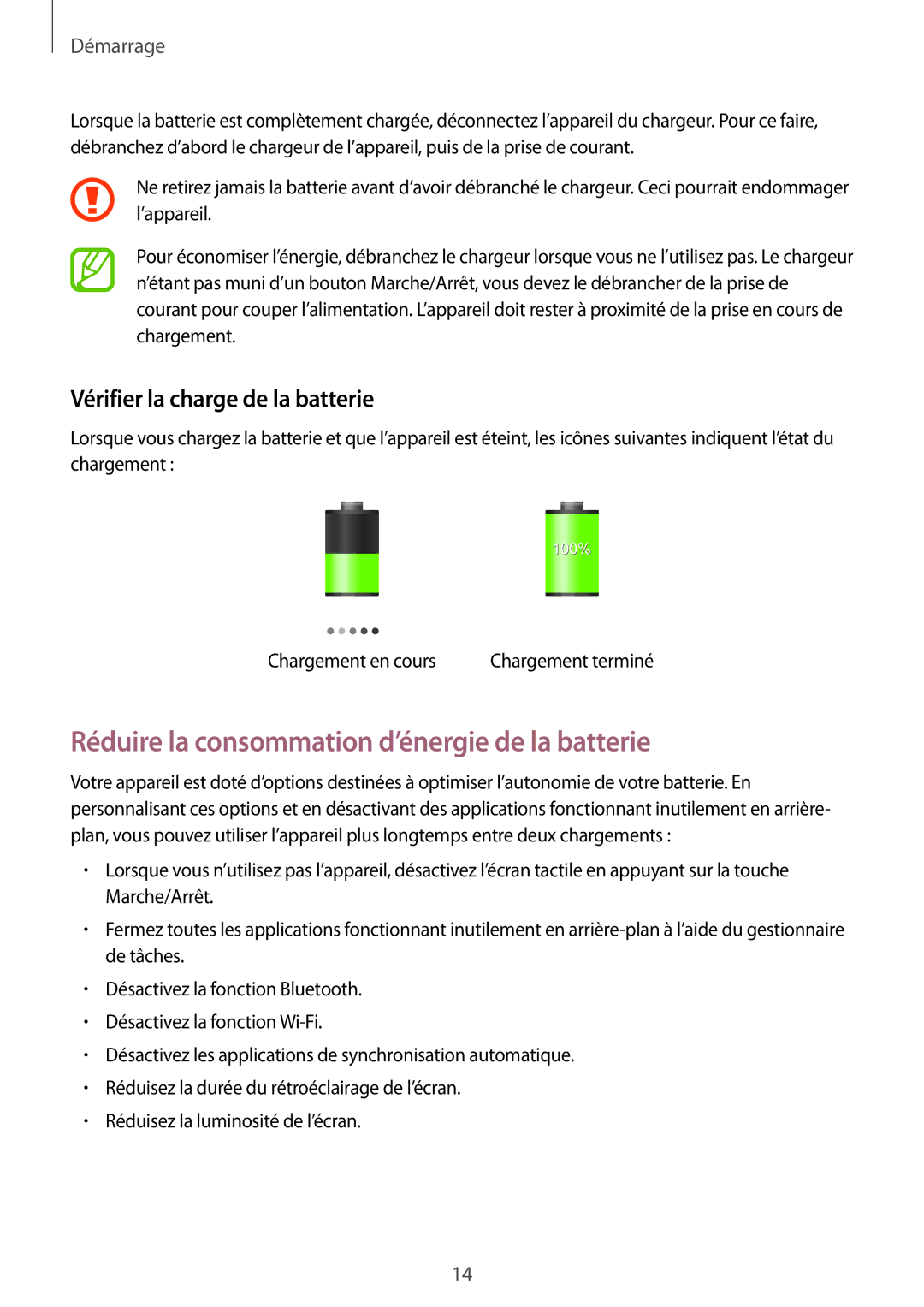 Samsung GT-S7272WRAPAK, GT-S7272WRATHR Réduire la consommation d’énergie de la batterie, Vérifier la charge de la batterie 