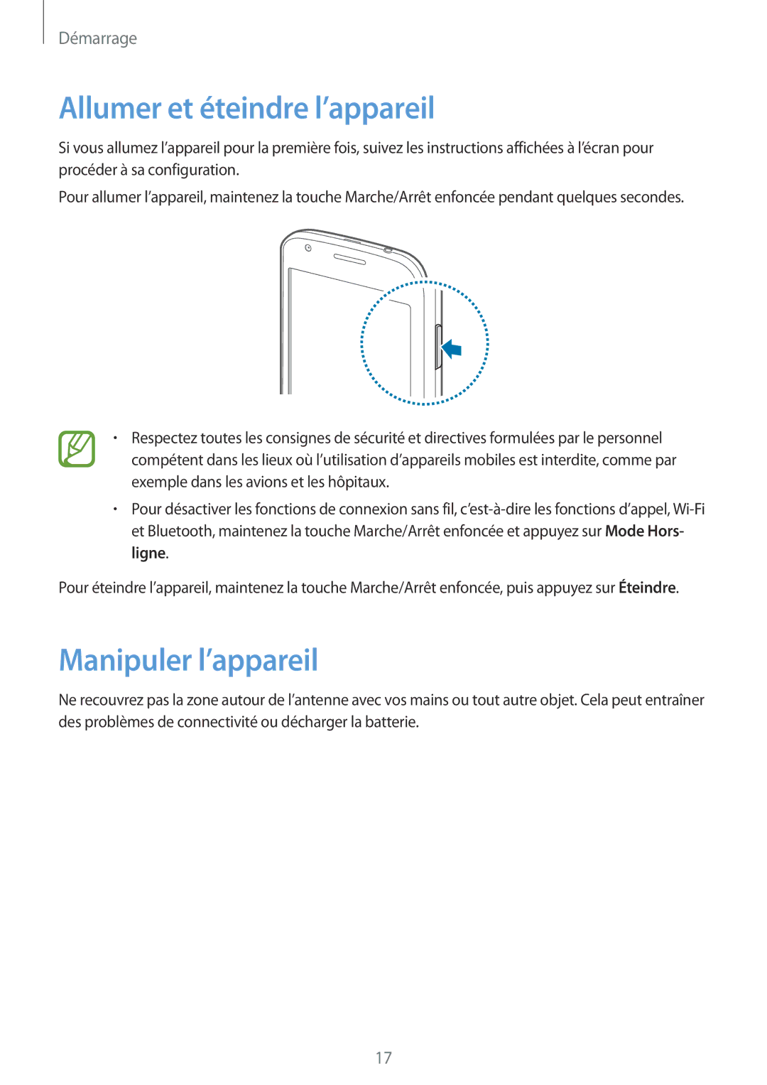 Samsung GT-S7272HKATHR, GT-S7272WRAPAK, GT-S7272WRATHR, GT-S7272UWAKSA Allumer et éteindre l’appareil, Manipuler l’appareil 