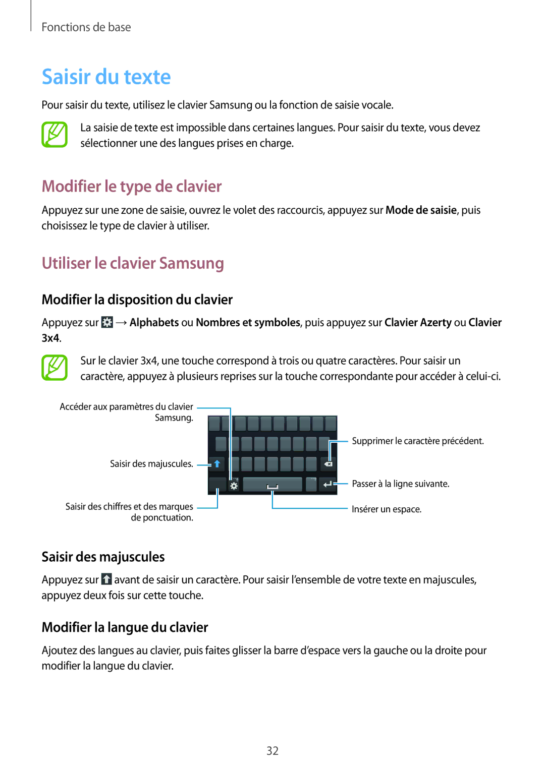 Samsung GT-S7272HKAKSA, GT-S7272WRAPAK manual Saisir du texte, Modifier le type de clavier, Utiliser le clavier Samsung 