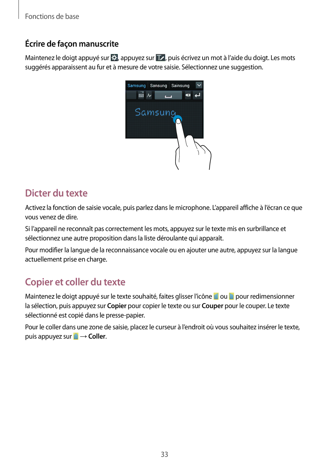 Samsung GT-S7272WRAKSA, GT-S7272WRAPAK manual Dicter du texte, Copier et coller du texte, Écrire de façon manuscrite 