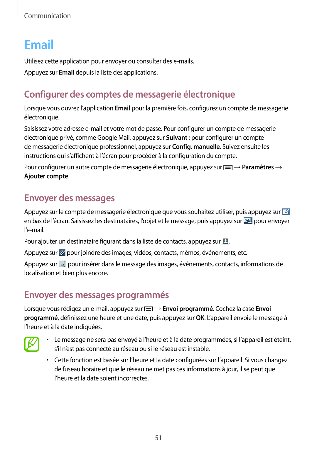 Samsung GT-S7272UWAKSA, GT-S7272WRAPAK, GT-S7272WRATHR, GT-S7272HKATHR Configurer des comptes de messagerie électronique 