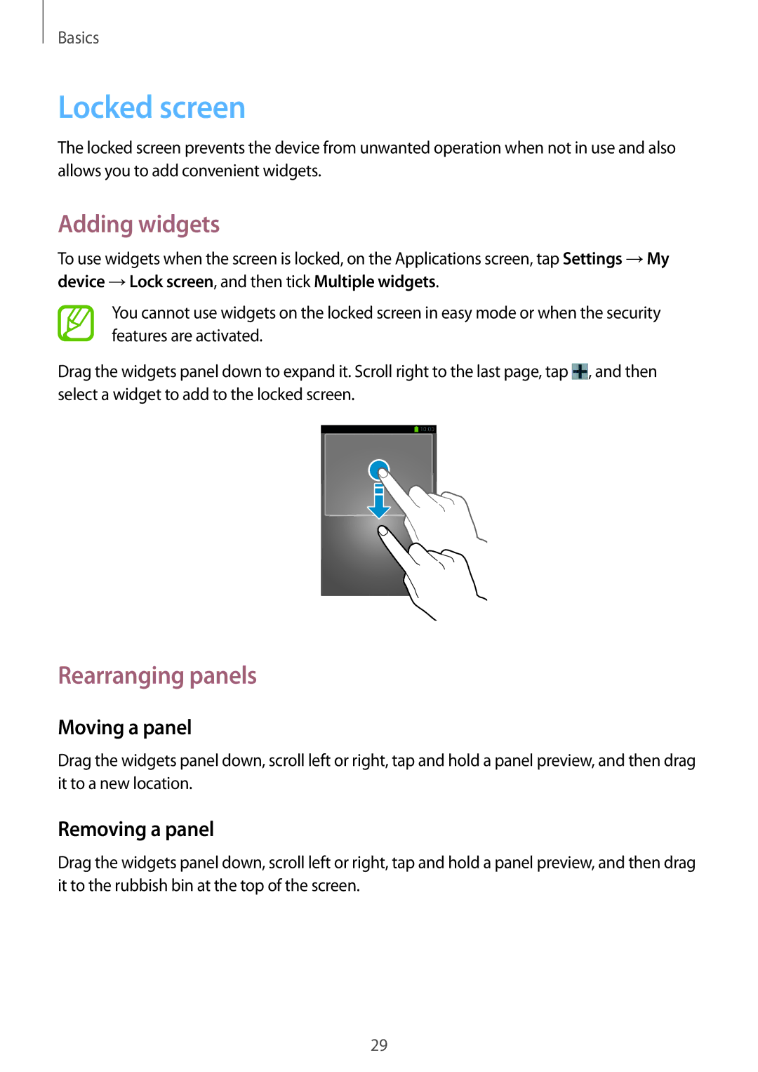 Samsung GT-S7272WRATHR, GT-S7272WRAPAK, GT-S7272UWAKSA, GT-S7272HKATHR, GT-S7272HKAKSA manual Locked screen, Adding widgets 